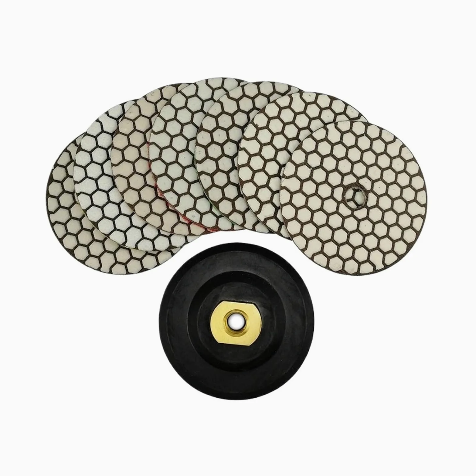 Almohadillas pulidoras de Diamante, Juego de 7 Almohadillas de Pulido en seco de Diamante de 4 Pulgadas con Respaldo de Goma for Granito, mármol, cerámica y Piedra Artificial.
