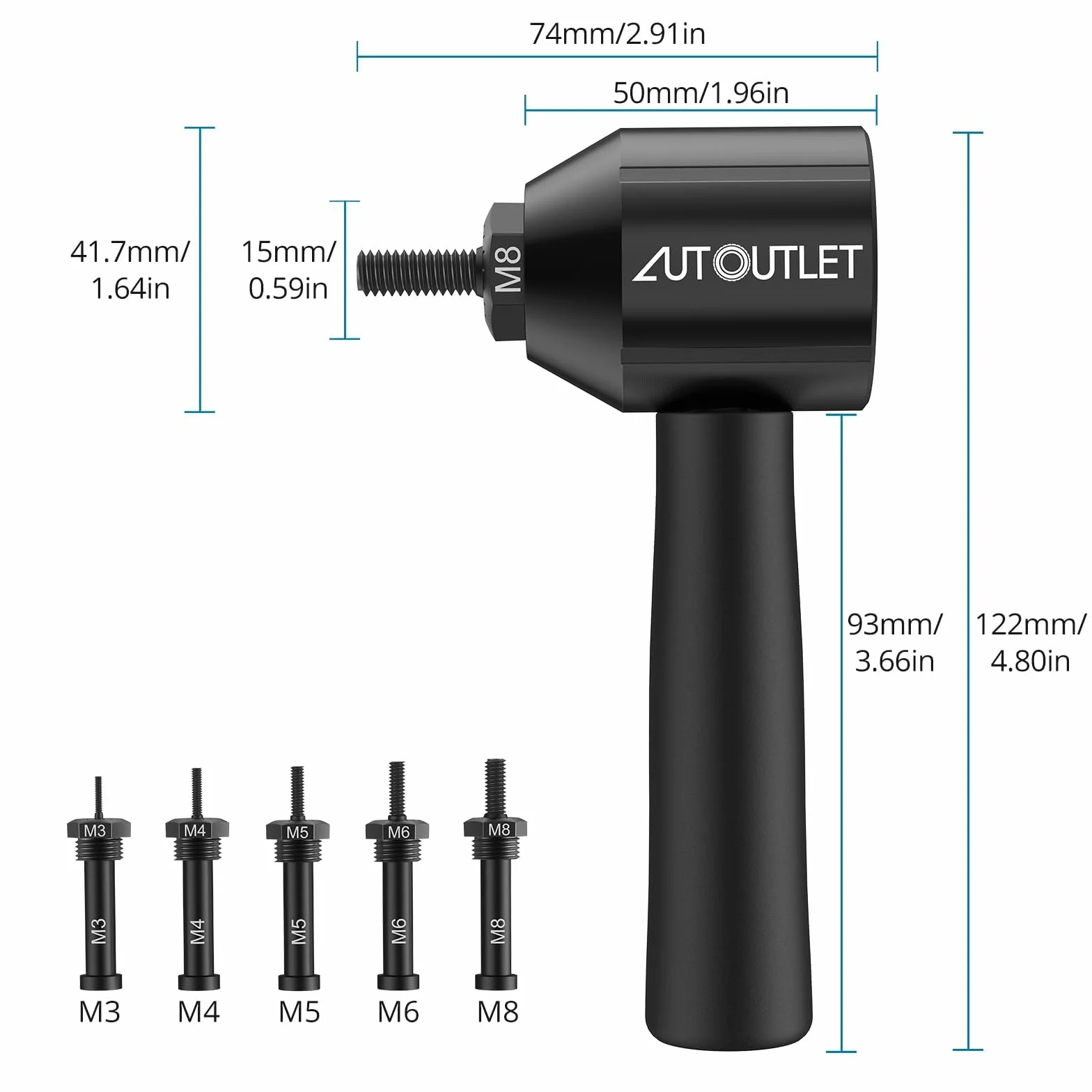 AUTOUTLET Adaptador de Remachadora para Taladro, 5 Mandriles Reemplazables M3-M8, Compatible con Tuercas de Aluminio y Acero (Negro)