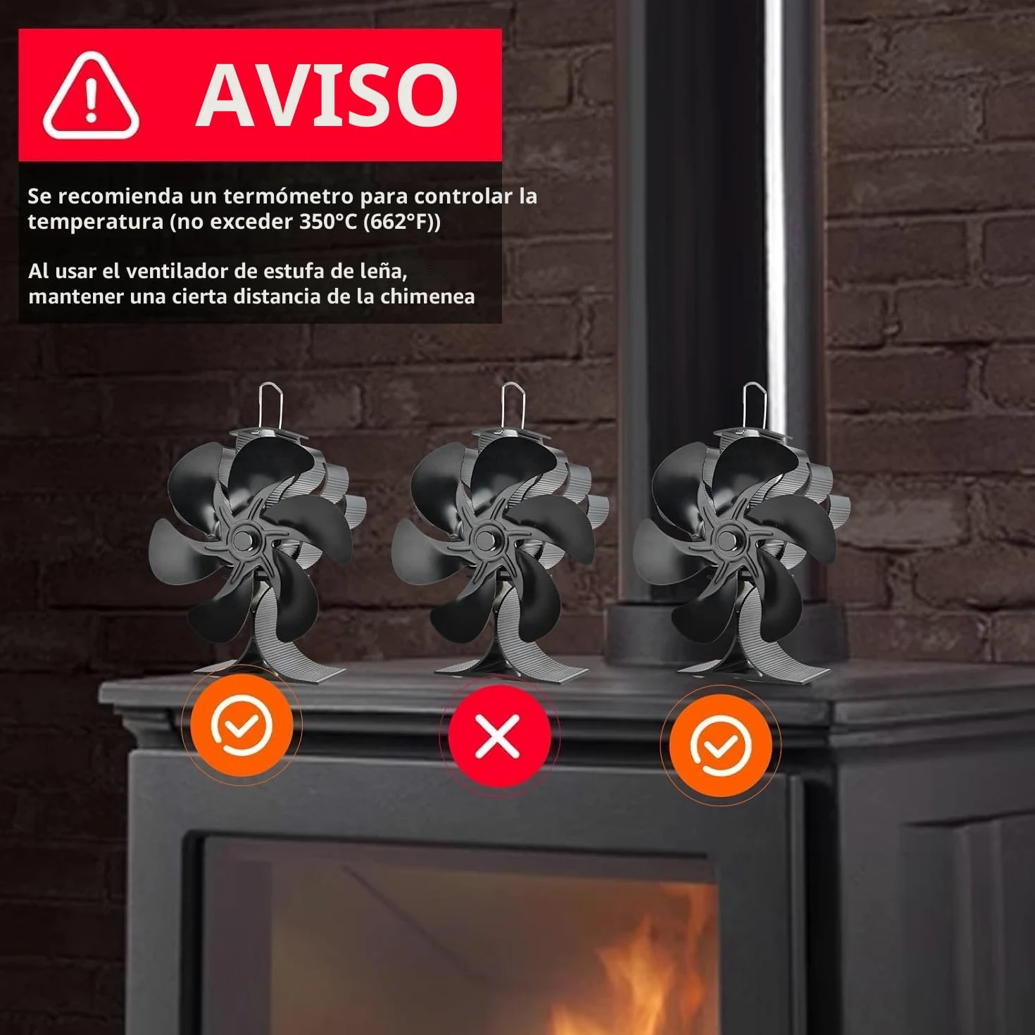 Ventilador para estufa de leña, ventilador de carbón de 6 aspas, eficiente y silencioso, apto para estufas de leña, chimeneas y chimeneas