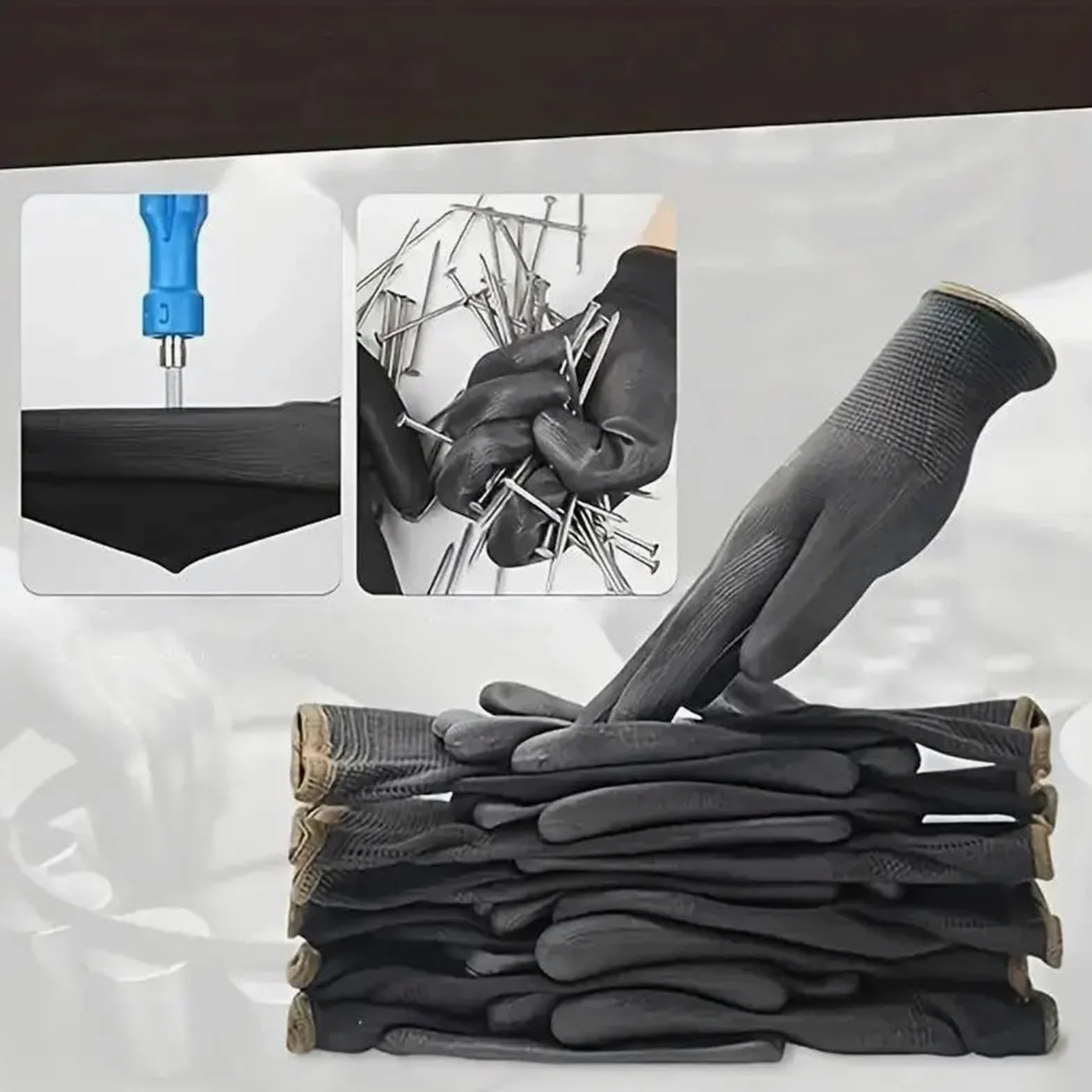Genérico 12 pares de guantes de trabajo con palma recubierta - Guantes de seguridad negros/grises for horticultura, carpintería y reparaciones.(Gray 24 pairs,L)