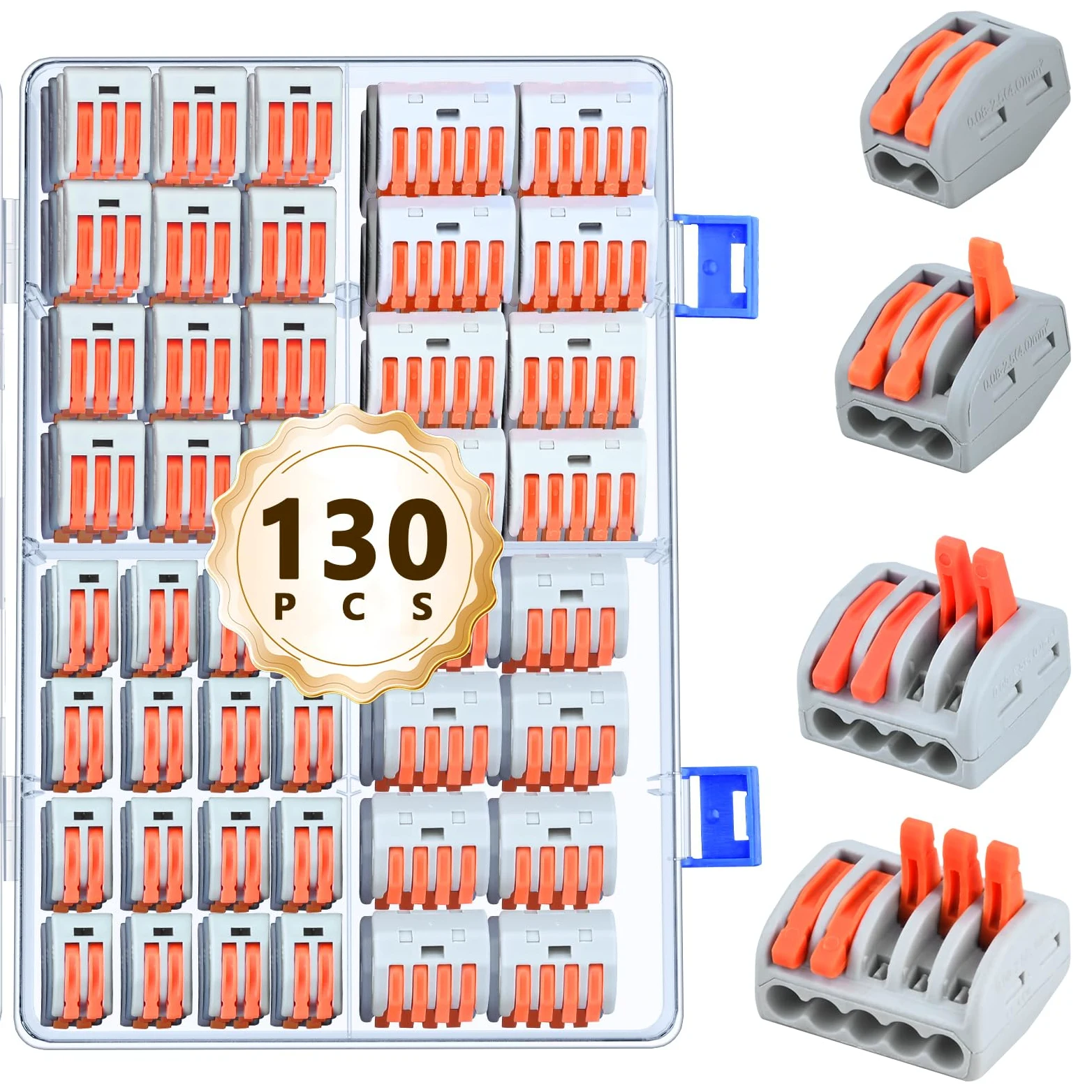 130pcs Conectores Electricos Rapidos, 2/3/4/5 VíAs, Retardantes de Llama Pa/Pc,Terminales EléCtricos con Palanca, Empalmes Cables Electricos para Cables Fijos