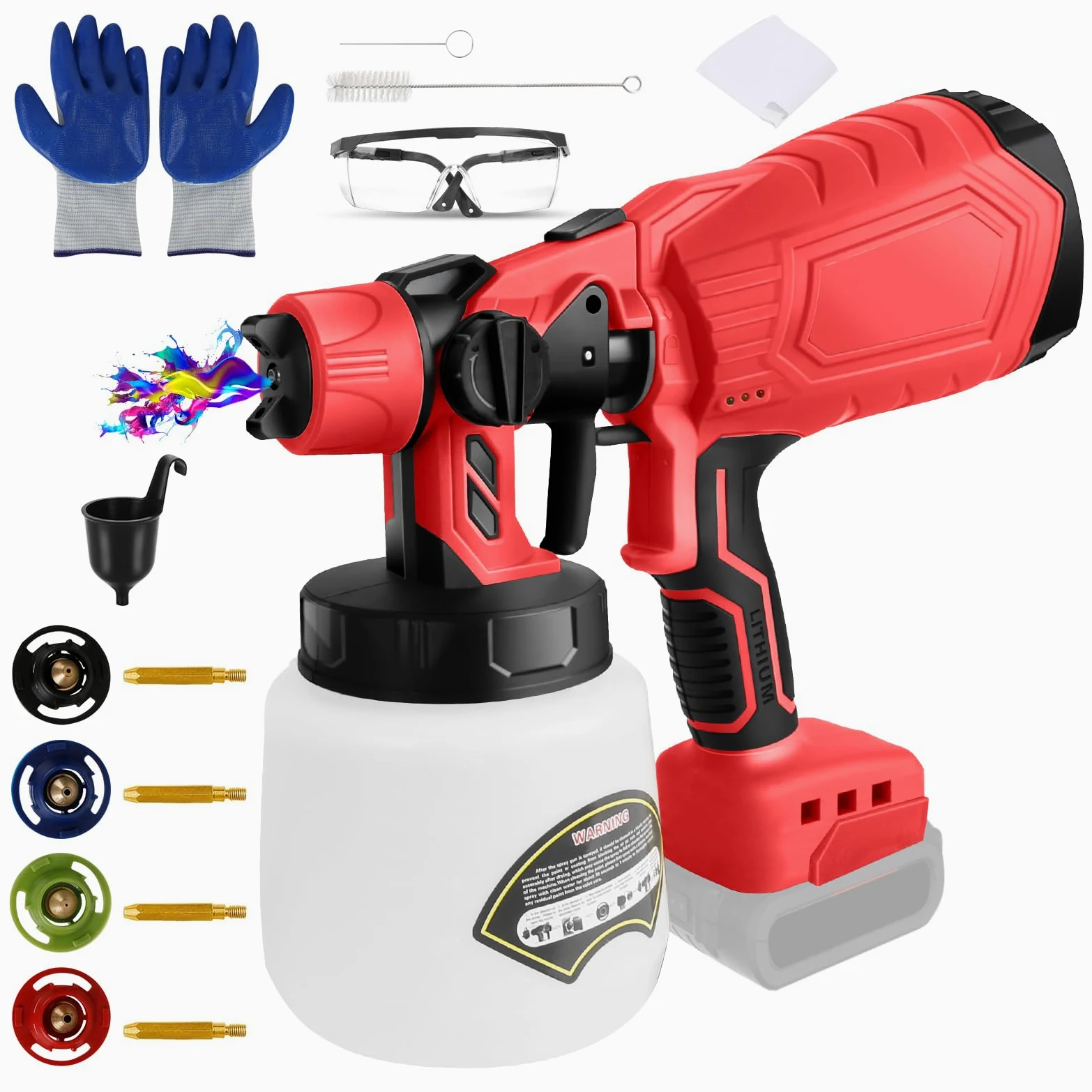 Sistema de pulverización de pintura a batería para batería Milwaukee de 18 V, capacidad de extracción de 800 ml/min, depósito de 1000 ml con 4 boquillas (1/1,5/2,5/3,0 mm), motor sin escobillas,