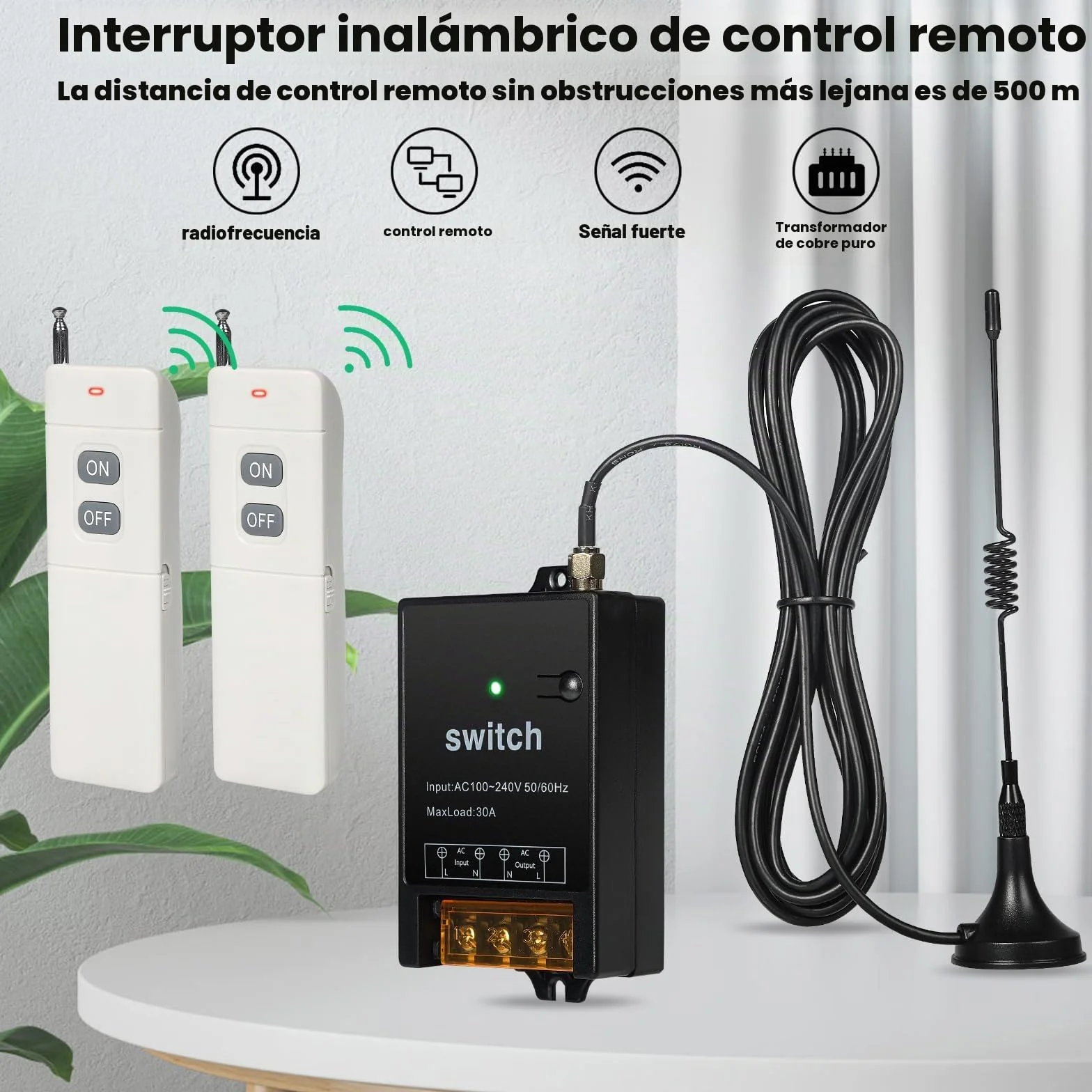 Interruptor Con Mando a Distancia 220V Interruptor Inalambrico Rele 220V remoto AC rele de control para bomba de agua motor sistema de seguridad distancia máxima 1500m con 2 mandos a distancia.
