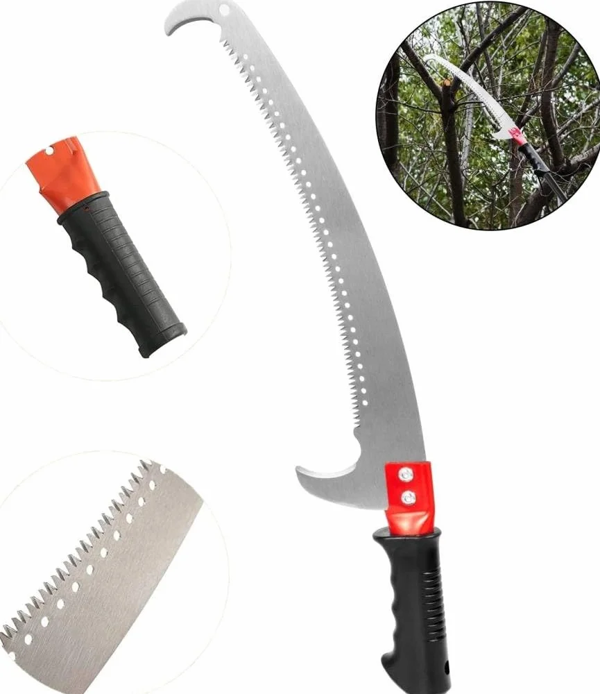 Serrucho de Poda Japonés con Gancho para Pértiga – Sierra Curva Profesional para Podar Árboles y Ramas Altas – Hoja Dentada de Acero