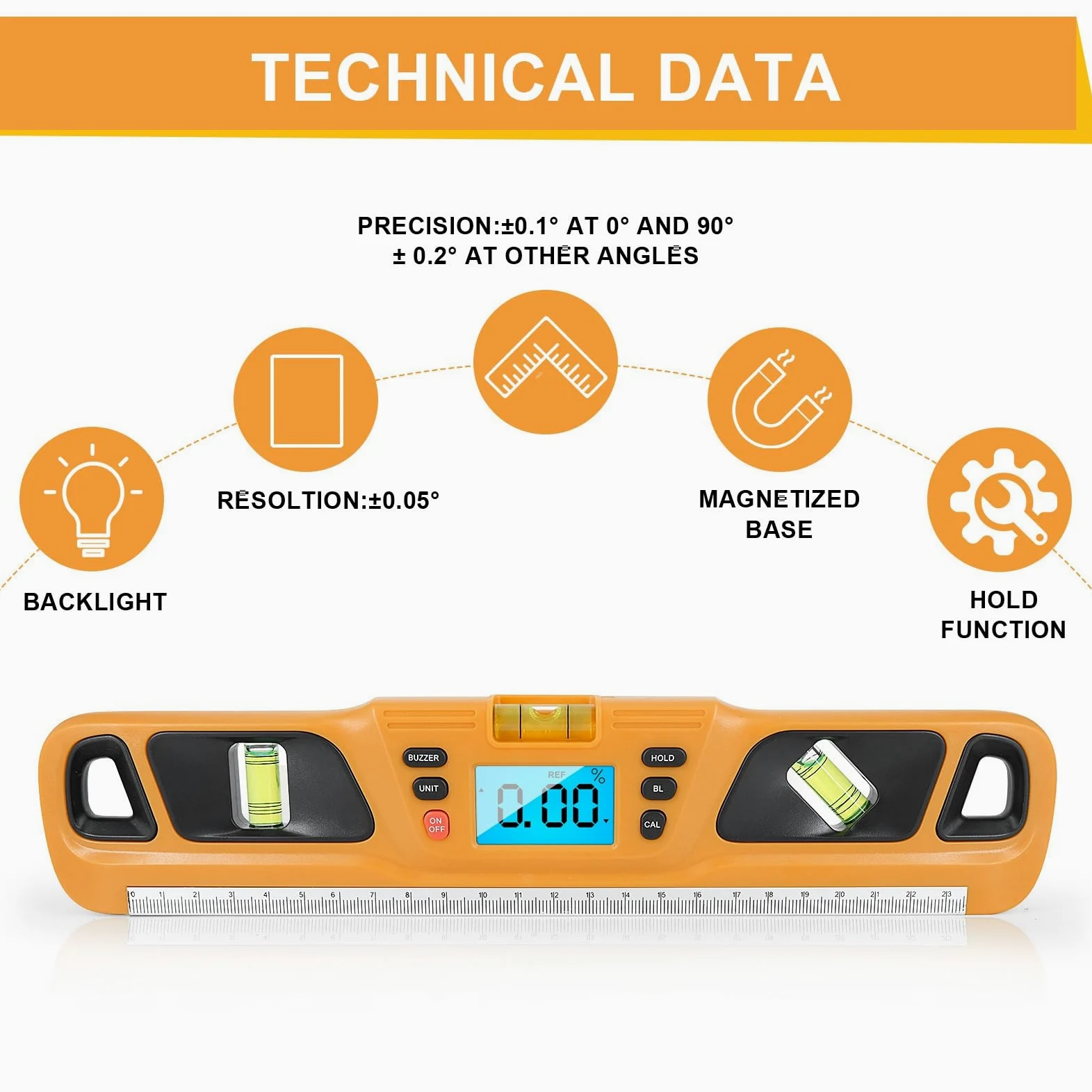 POENVFPO Nivel Digital, Pantalla LCD, Nivel Electrónico Multifuncional y Transportador para Ángulos y Pendientes, Renovación del Hogar, Proyectos de Carpintería