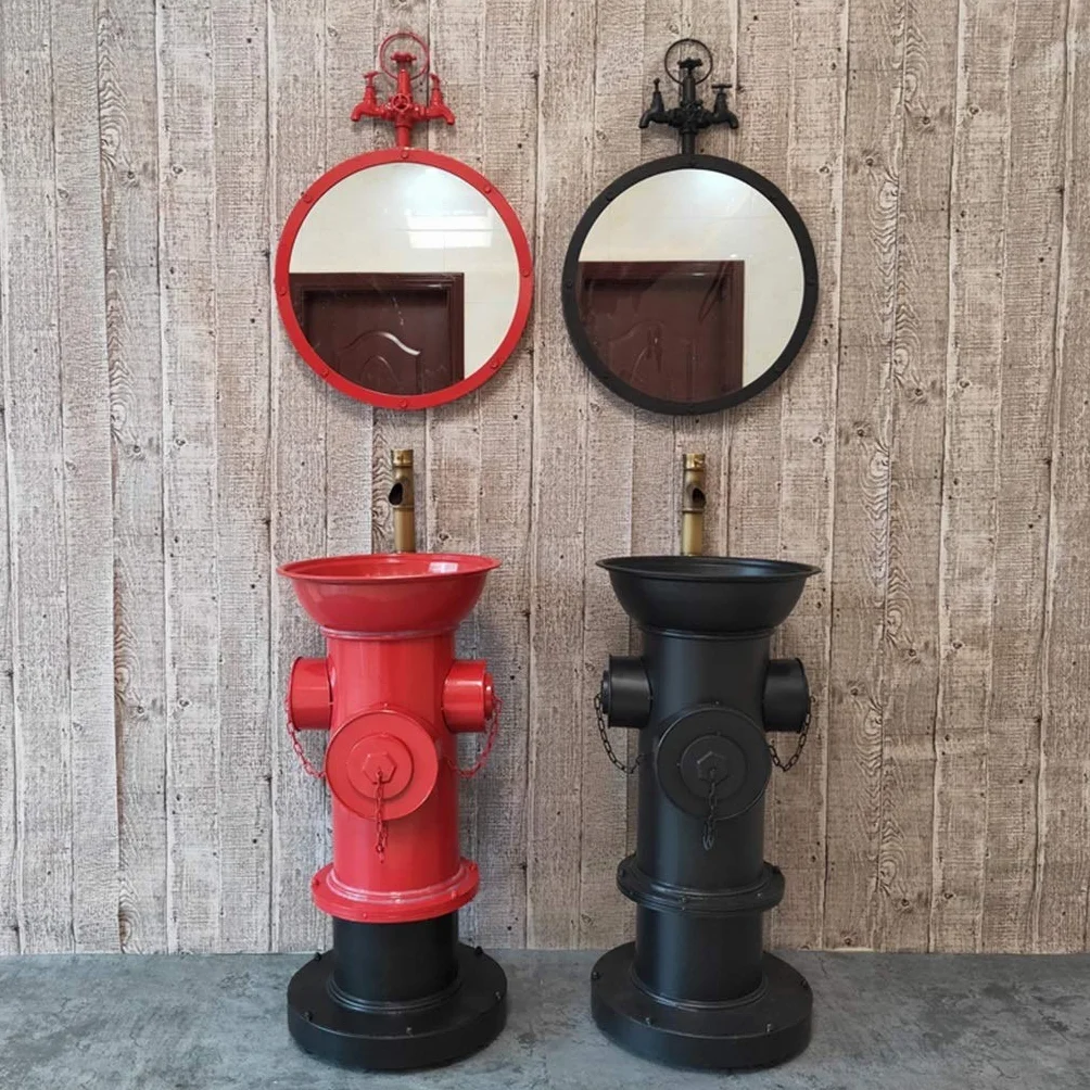 Pedestal Lavabo con Grifo, Boca De Incendio Estilo Retro Americano Metal Arte De Hierro Lavabo De Pie Fregaderos (Color : Bronze)