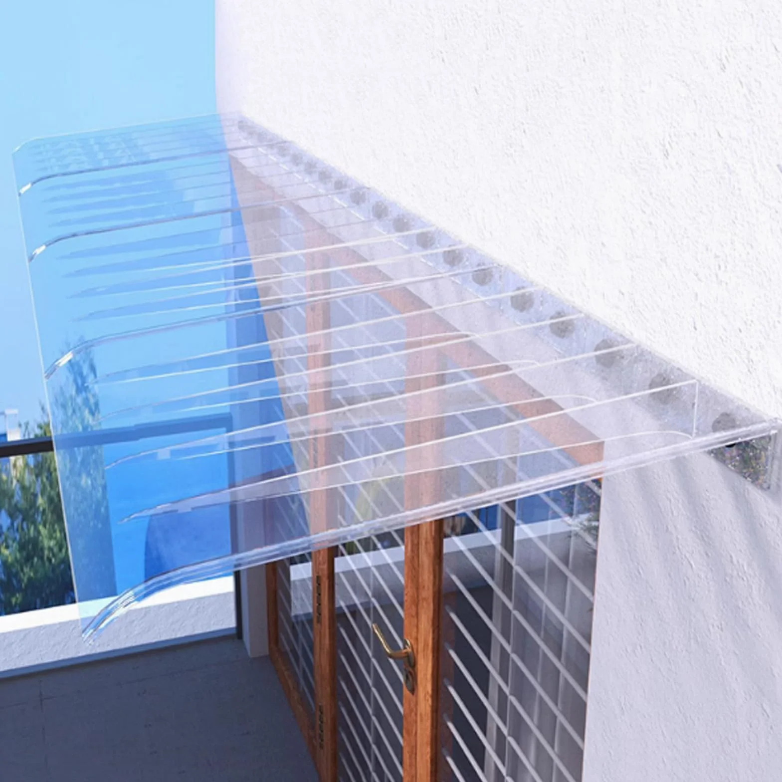 Marquesina Invisible para Puerta,Transparente Toldo Cubierta de Policarbonato,Tejadillo Puerta para Exteriores Insonorizadas,Tejadillo de Protección,con Herrajes (Facade,50x50cm/20 x20)
