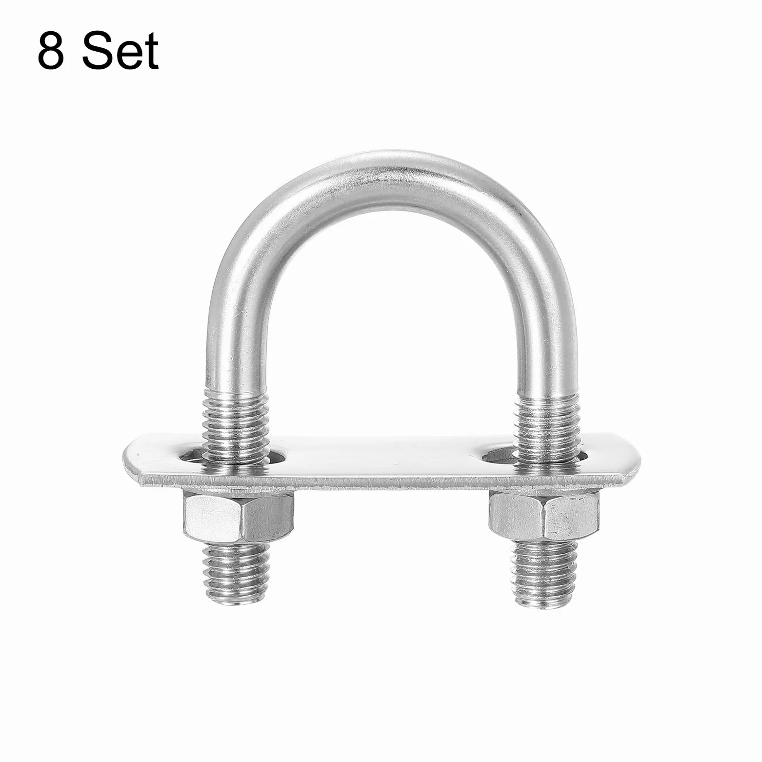 QUARKZMAN Abrazaderas en U Redondas 8 Juegos 25mm (0.98") Ancho Interior y 52mm Longitud M8 Abrazadera en U de Acero Inoxidable 304 con Tuercas y Placas para Remolques de Barcos