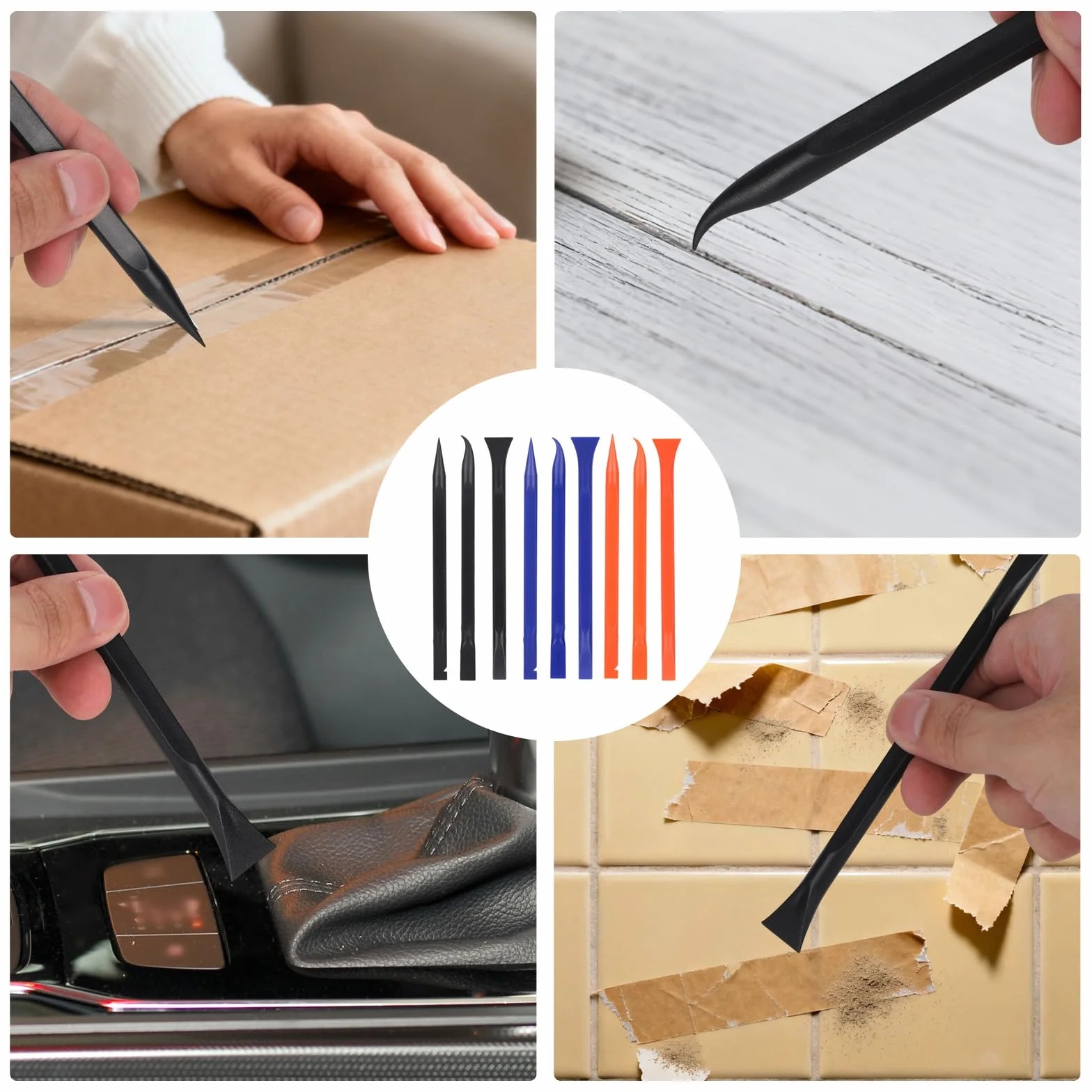 Kit de Detallado Coche, Herramientas Raspador Plástico Antiarañazos, Limpieza Multifuncional para Espacios Estrechos, Azul Negro Naranja