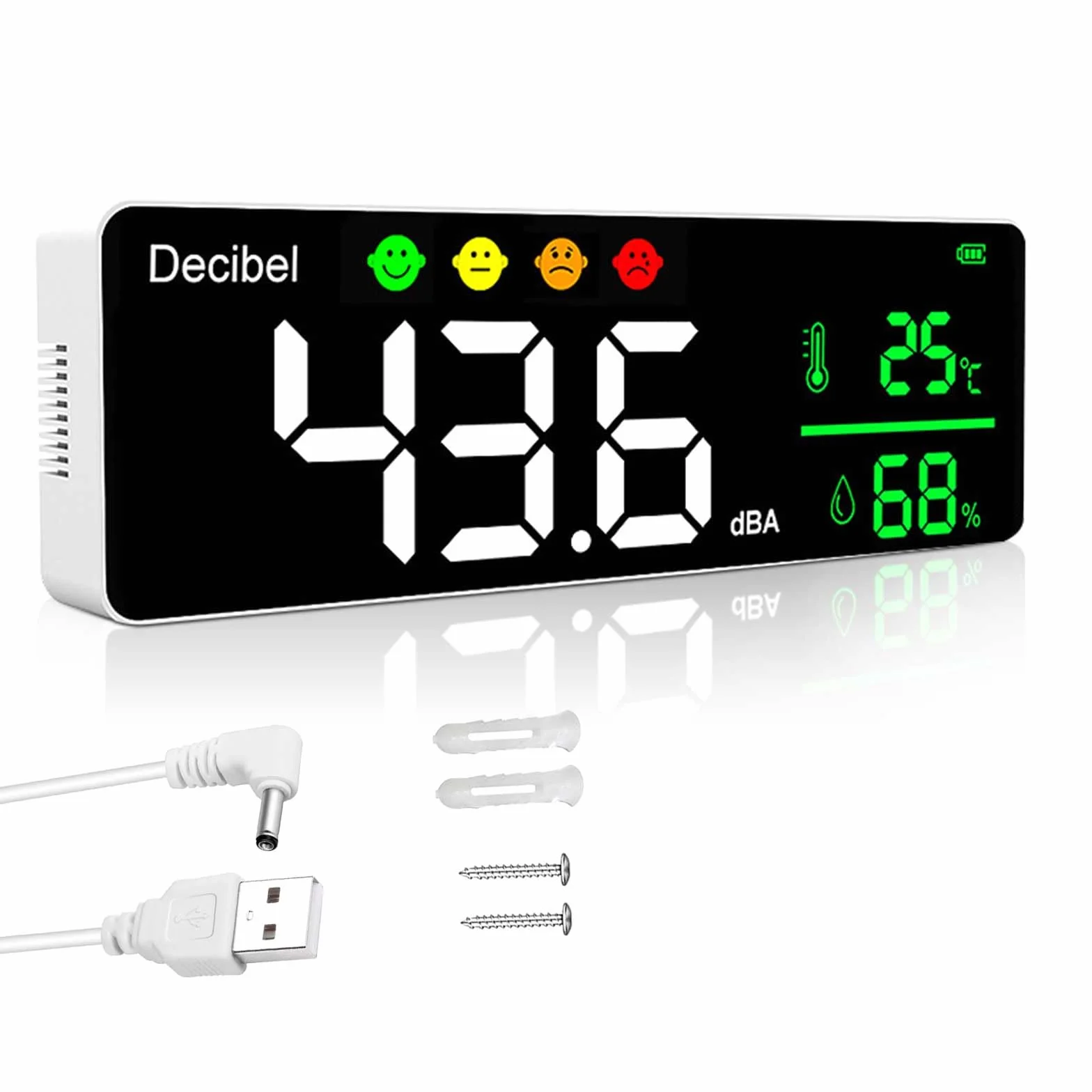 Medidor de Decibelios Medidor de Nivel de Sonido de Pared 30-130dB Decibelímetros Medidor de Ruido con Alarma, Medidor de Ruido/Temperatura/Humedad con Pantalla Grande LCD de 11 Pulgadas para Casa