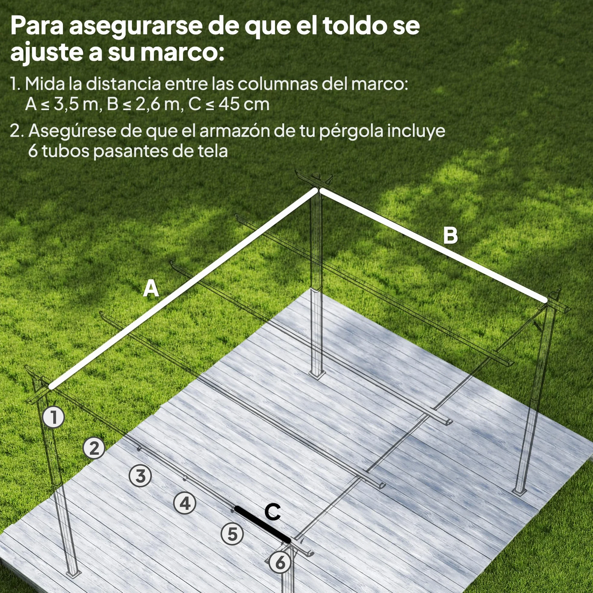 Outsunny Techo de Pérgola 3,5x2,6 m, Repuesto Retráctil UV30+, Toldo Jardín Café