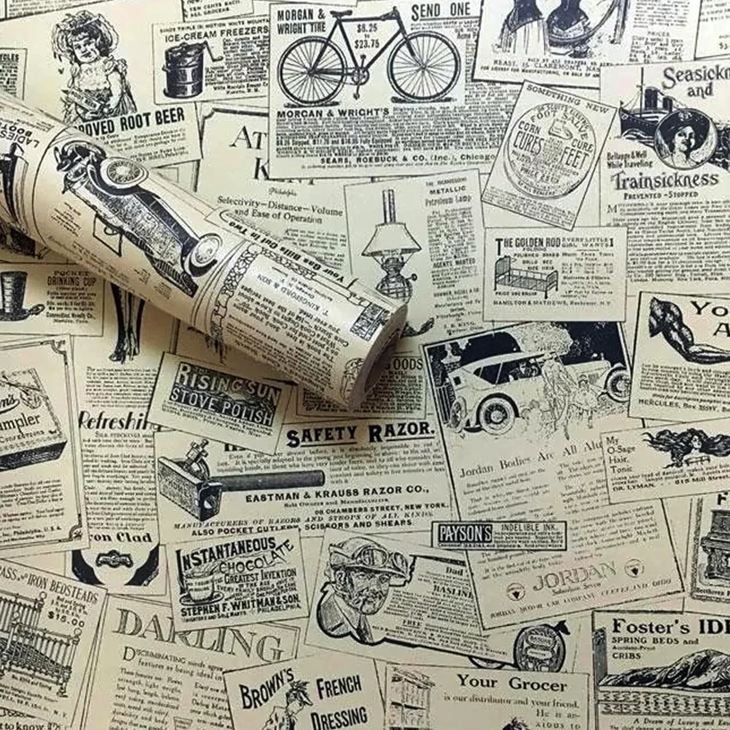 LEPENDOR Retirable Autoadhesivo Impreso Palo Cáscara de papel tapiz vintage es Fondo Decorativo Estante del cajón de la cubierta del rodillo - Periódico, 0.45m x 10m