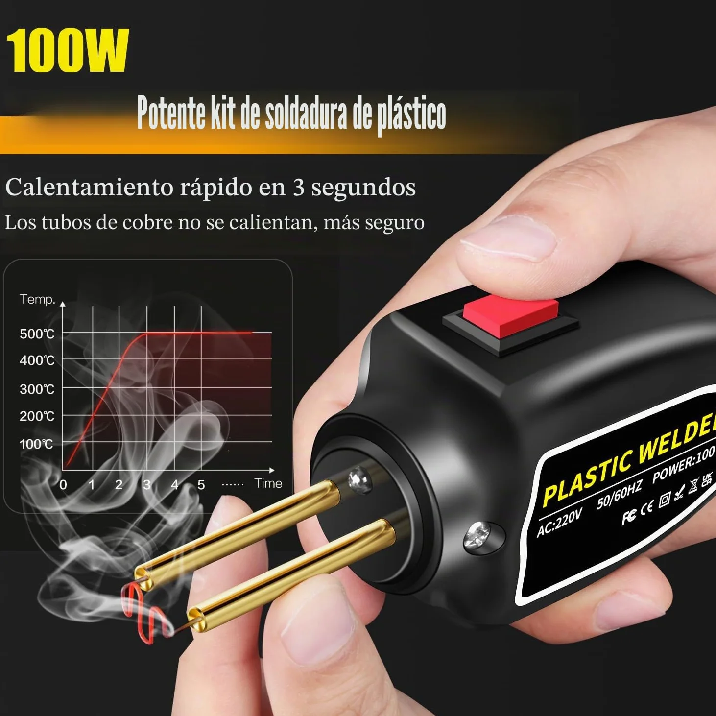 Máquina de soldadura de plástico de 100 W, kit de reparación de parachoques de coche, grapadora de calor con 200 clavos de soldadura, plana/esquina exterior/esquina interior/hebillas