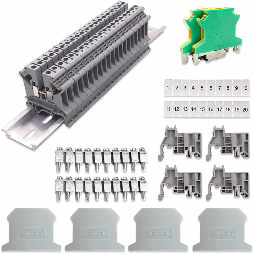 Kit de Bloques de Terminales de Riel 2.5N, Conectores Electrónicos Rápidos para Proyectos de Automatización y Bricolaje