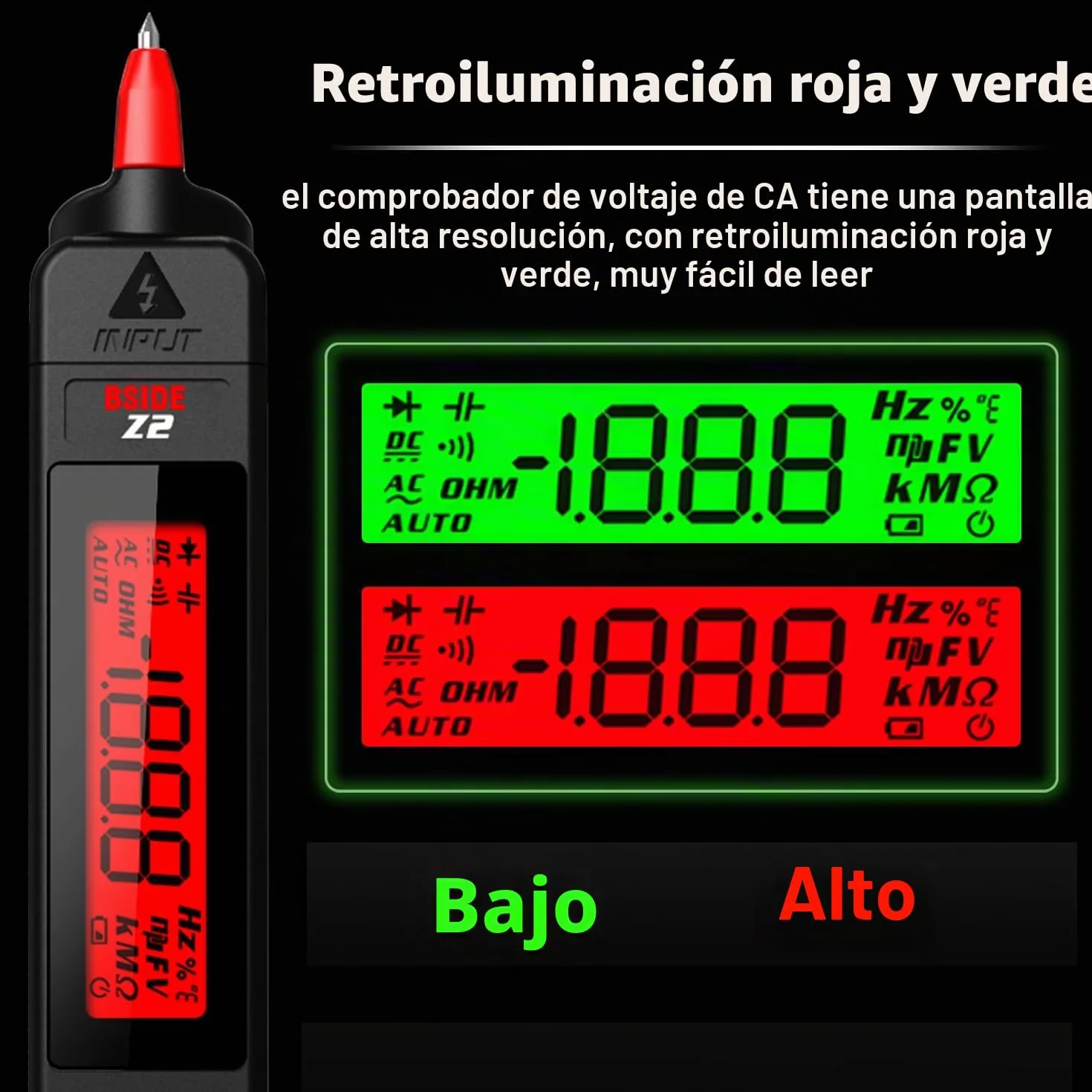 BSIDE Z2 Detector de Electricidad Sin Contacto Bolígrafo Probador de Voltaje AC 12-300V con Zumbador y Alarma Visual Medidor de Fugas Electricas Unipolar con Linterna y Batería para Casa
