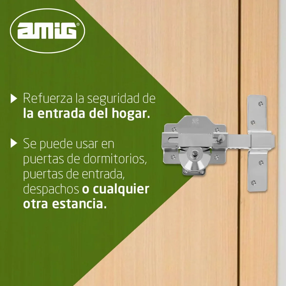 Amig - Cerrojo de Sobreponer para Puertas con Cilindro de Seguridad y Pestillo de Apertura - Acero - Color Plateado - Cilindro 70 mm - Incluye 5 Llaves de Punto - 88 x 153 mm
