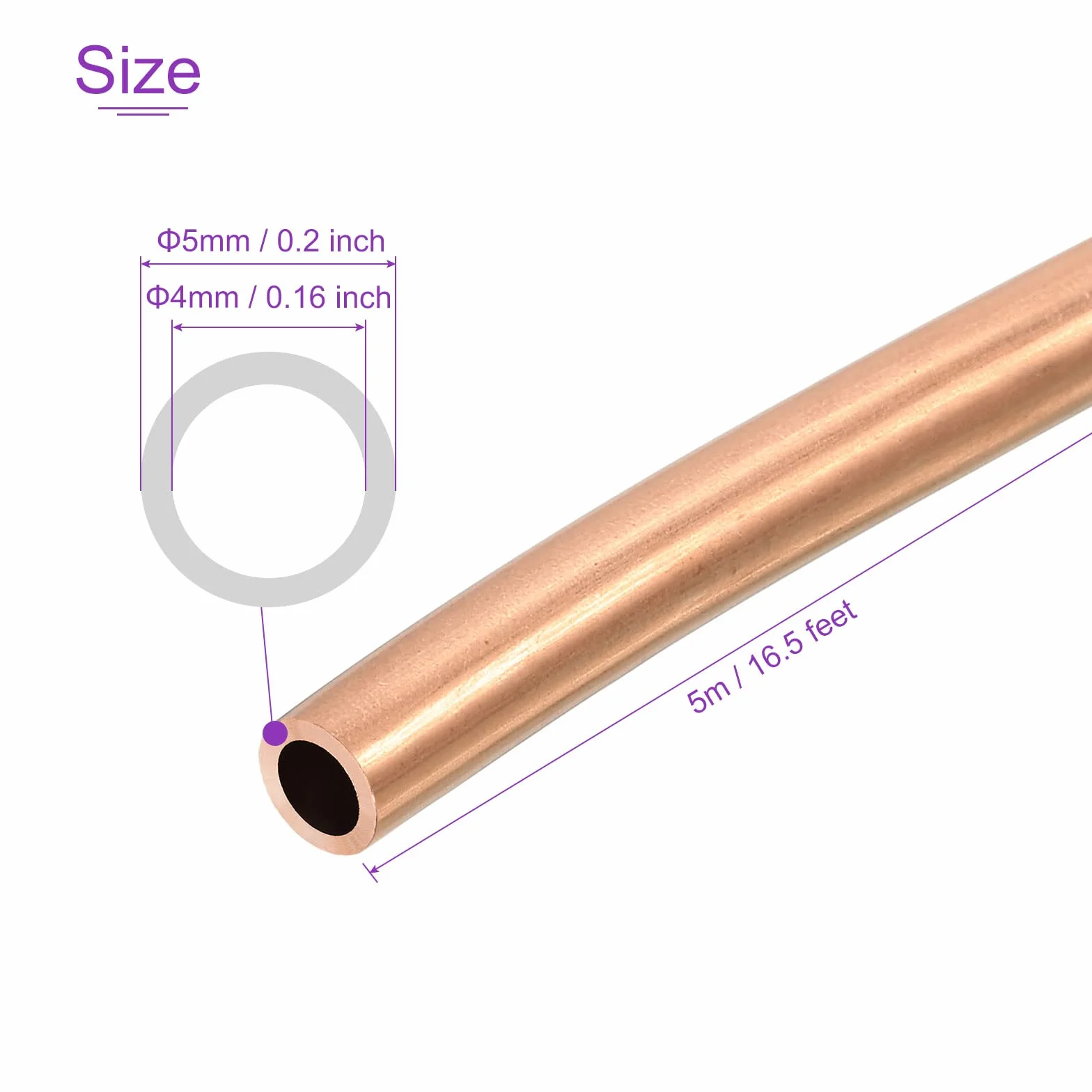Tubo Cobre Flexible 4mm x 5mm Largo 5.0 M para Aire Acondicionado Compresión