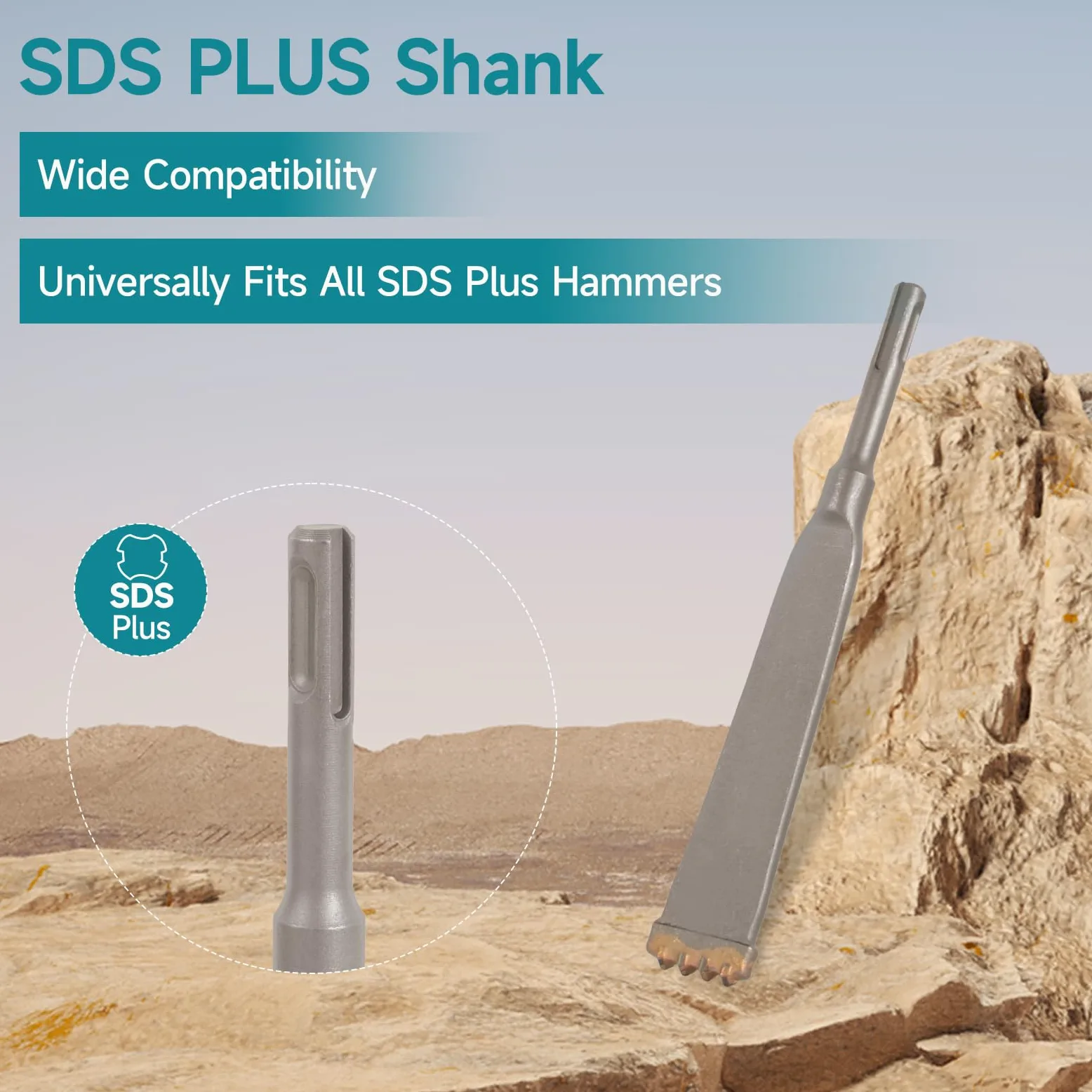 SDS Plus - Cincel de cuatro dientes con vástago redondo de 7.85 pulgadas de largo y aleación de acero, cincel plano de cuatro puntas, ideal para azulejos, hormigón, ladrillo, piedra y