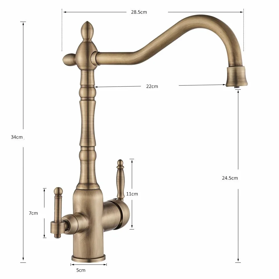Grifo de cocina retro 2 vías con filtro de agua, caño giratorio 360°, válvula cerámica, montaje monomando