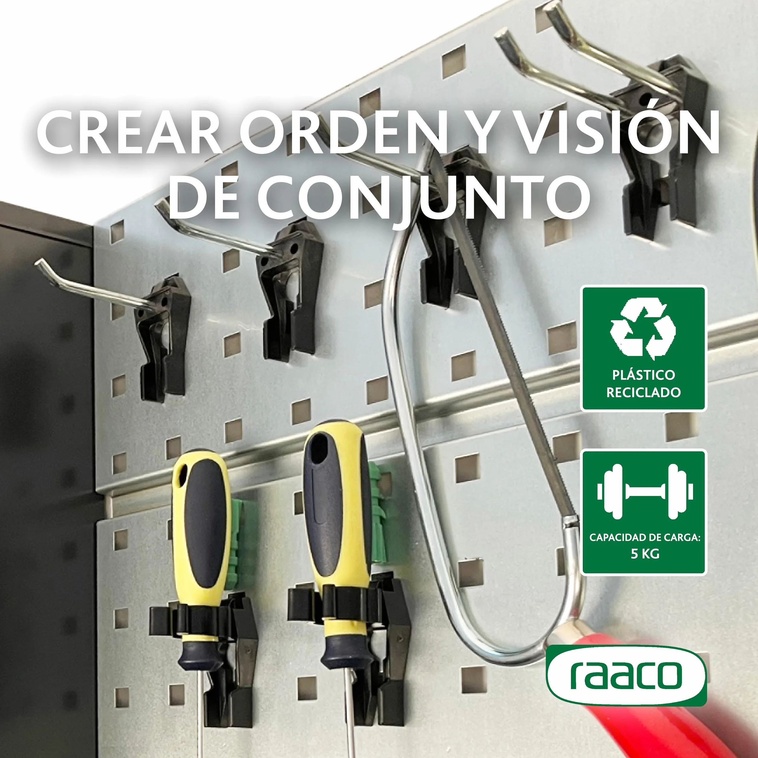 Raaco Clip Porta-Pinzas 5-17 para Panel Perforado, Ganchos de 17 mm, Set de 3 en Acero y Poliacetal