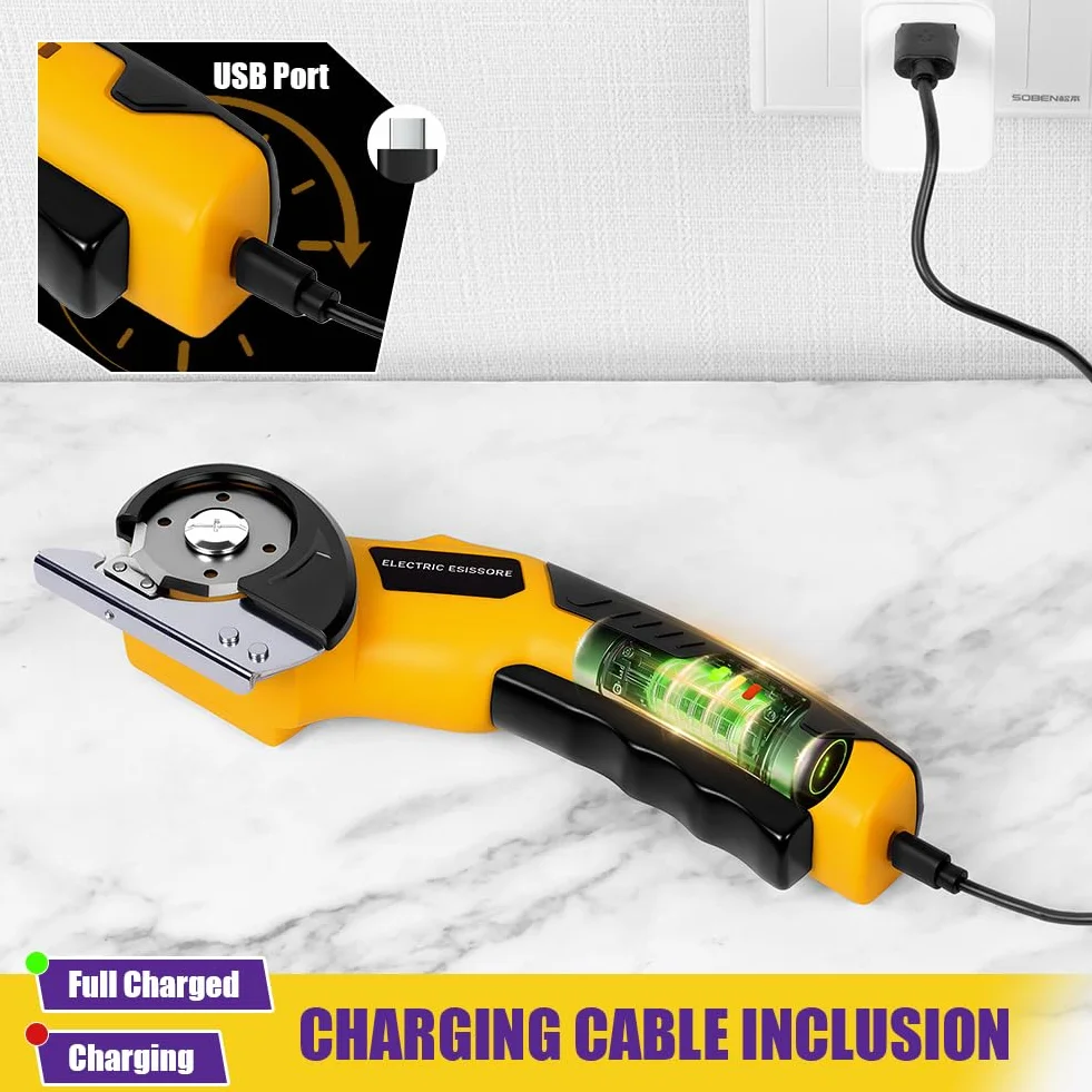 HOTUT Tijeras Eléctricas Sin Cable, Cúter Circular, Mini Cutter Eléctrico, Recargable Con Diseño De Corte Rotativo, Carga USB, Gatillo Extralargo, Luz LED,Cortador Alfombras Y Cartón