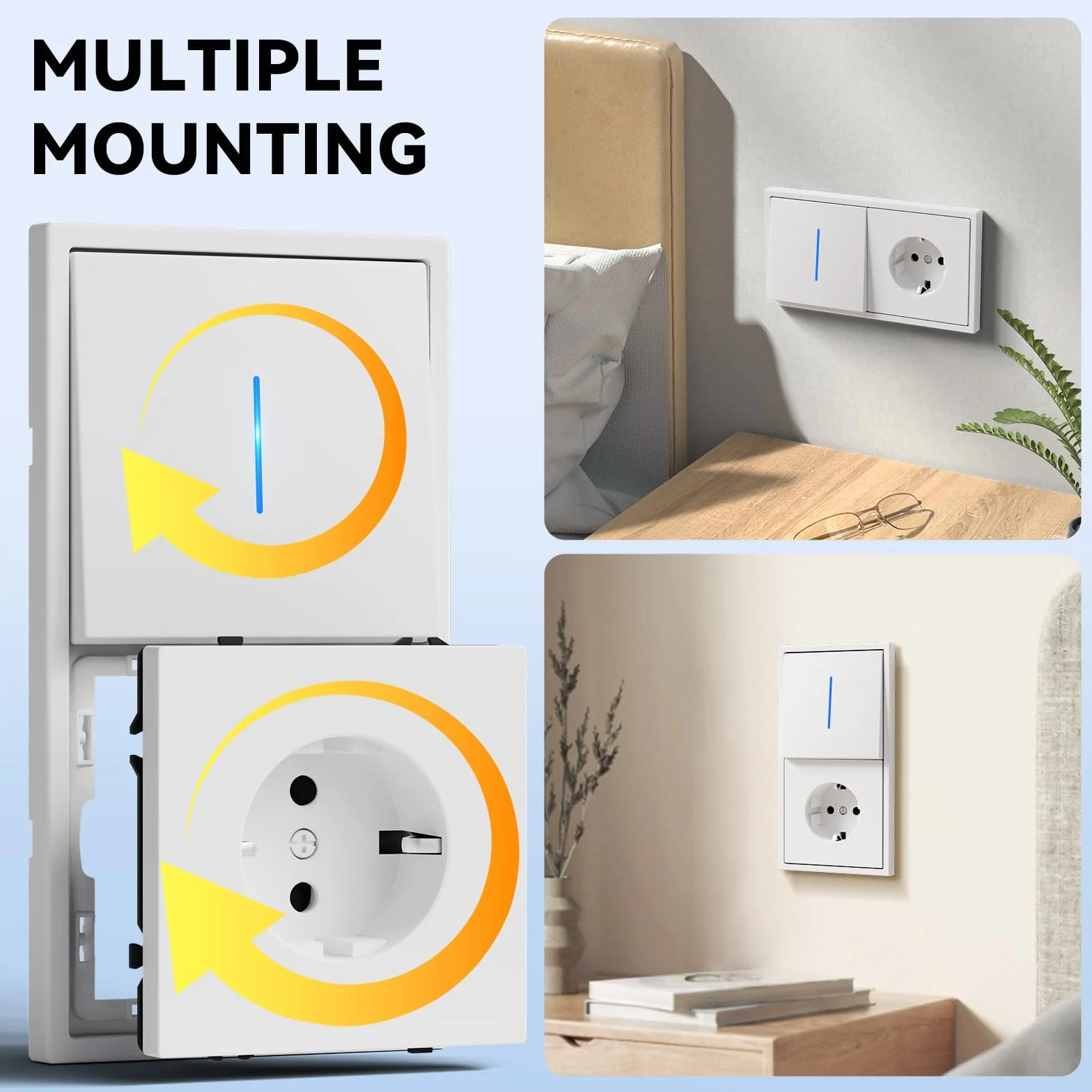 Interruptor con Enchufe Pared 1 Gang 1 Vía 150x80mm LED Blanco