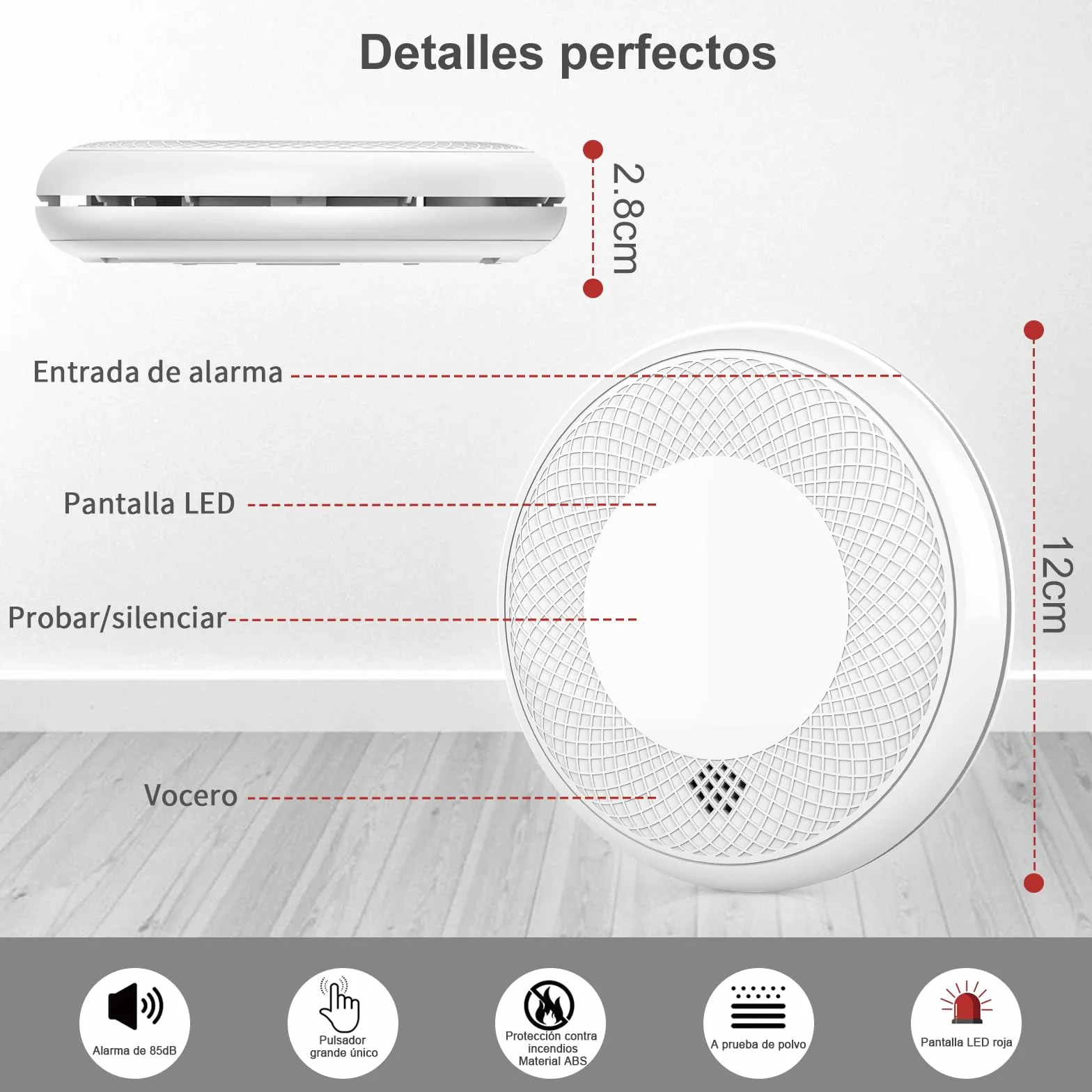 RUNIDUR Detector Combinado de Humo y CO, Detector de Humo de Monóxido de Carbono Independiente, Sensor Preciso con Batería de 10 Años, Botón de Prueba, 1 Pieza