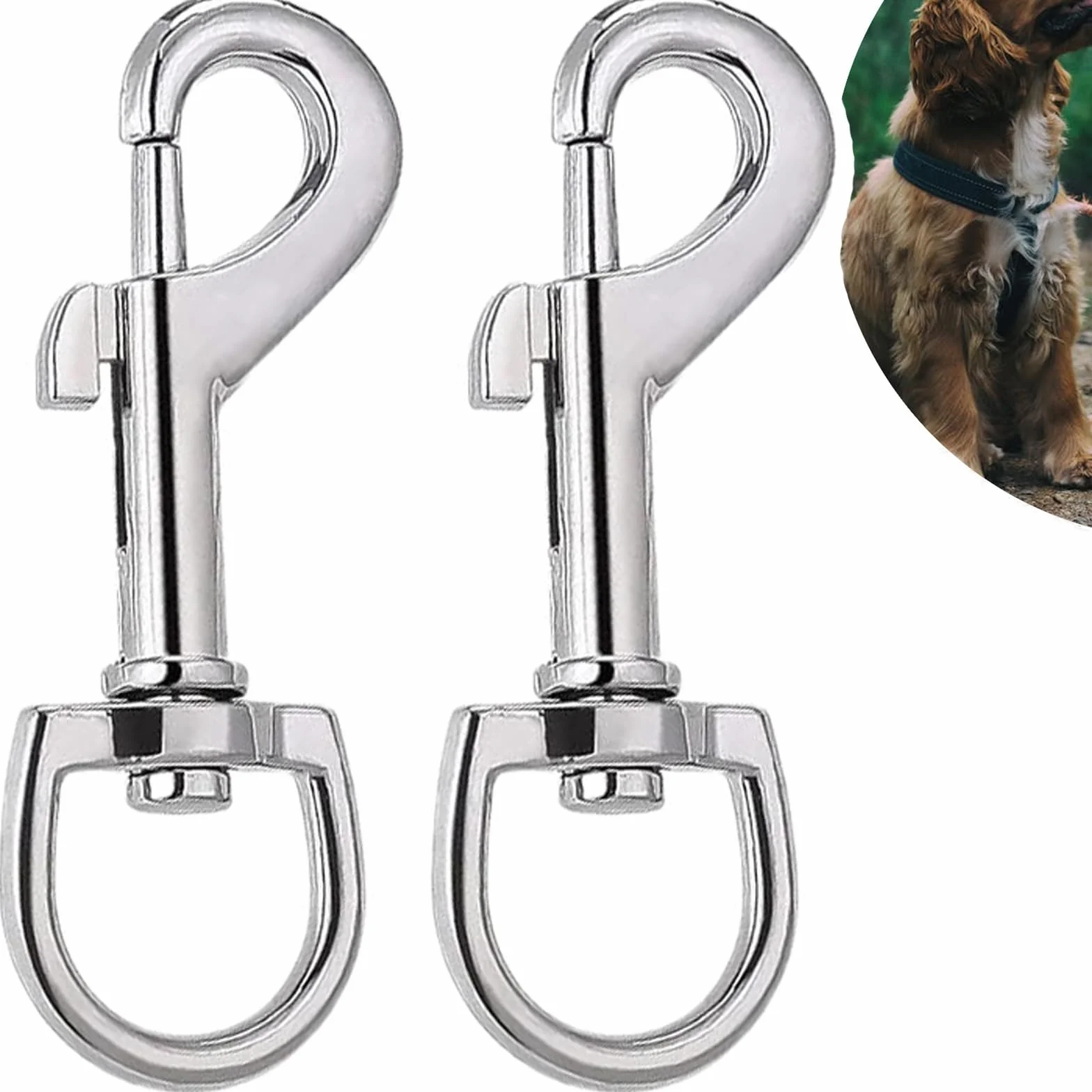 Mosquetones Estables con Giro (2 Unidades) de Acero Inoxidable - Ideal para Llaveros, Correas de Perro y Usos Versátiles