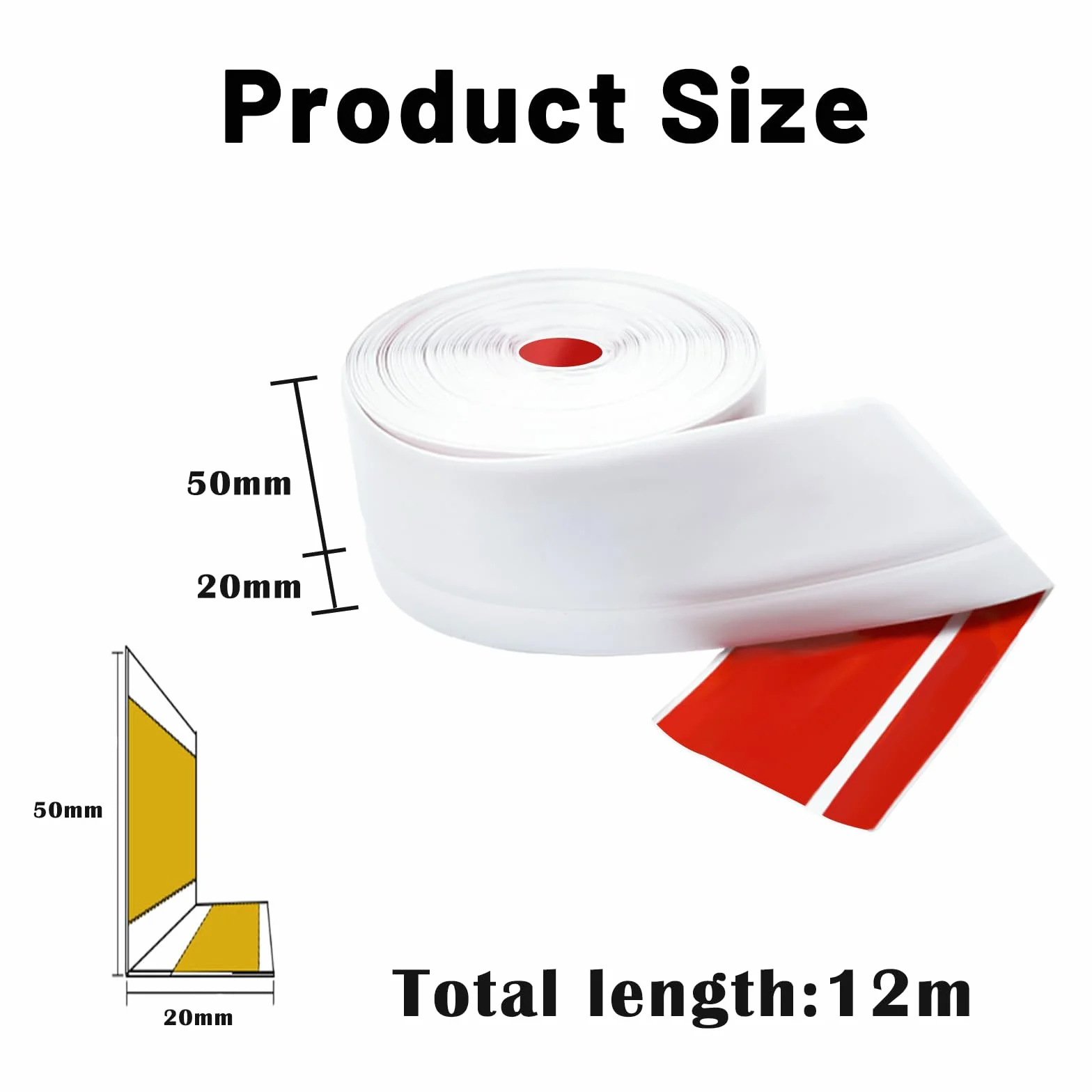 Rodapiés Flexible Autoadhesivo 50x20mmx12M PVC Adhesivo, Zócalo Cocina Baño Blanco