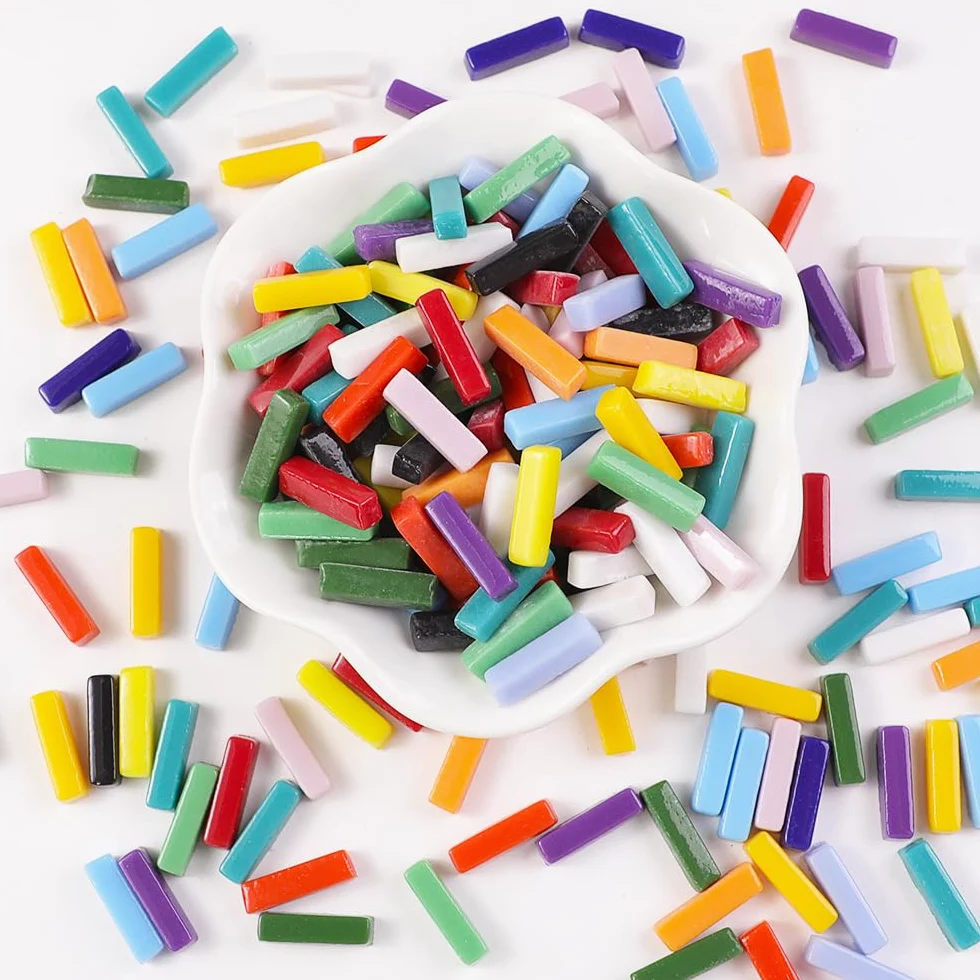1 LB 5x20mm Tiras de vidrio Mosaico Azulejos para la decoración del hogar, mini azulejo de vidrio reciclado para bricolaje, manualidades, arte y pasatiempos de bricolaje para niños (RS900)