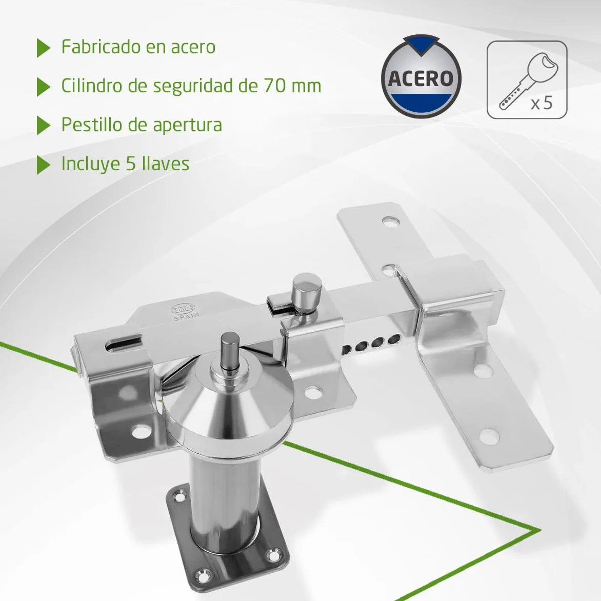 Amig - Cerrojo de Sobreponer para Puertas con Cilindro de Seguridad y Pestillo de Apertura - Acero - Color Plateado - Cilindro 70 mm - Incluye 5 Llaves de Punto - 88 x 153 mm
