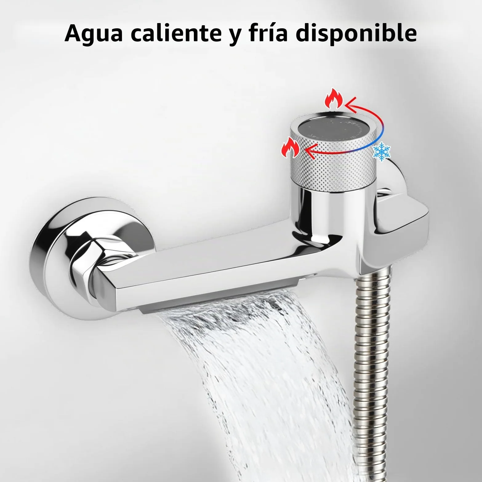 Grifo de bañera con termostato con 2 salidas, grifo de ducha con botón de seguridad, grifo mezclador para bañera y ducha, montaje en pared, cromado