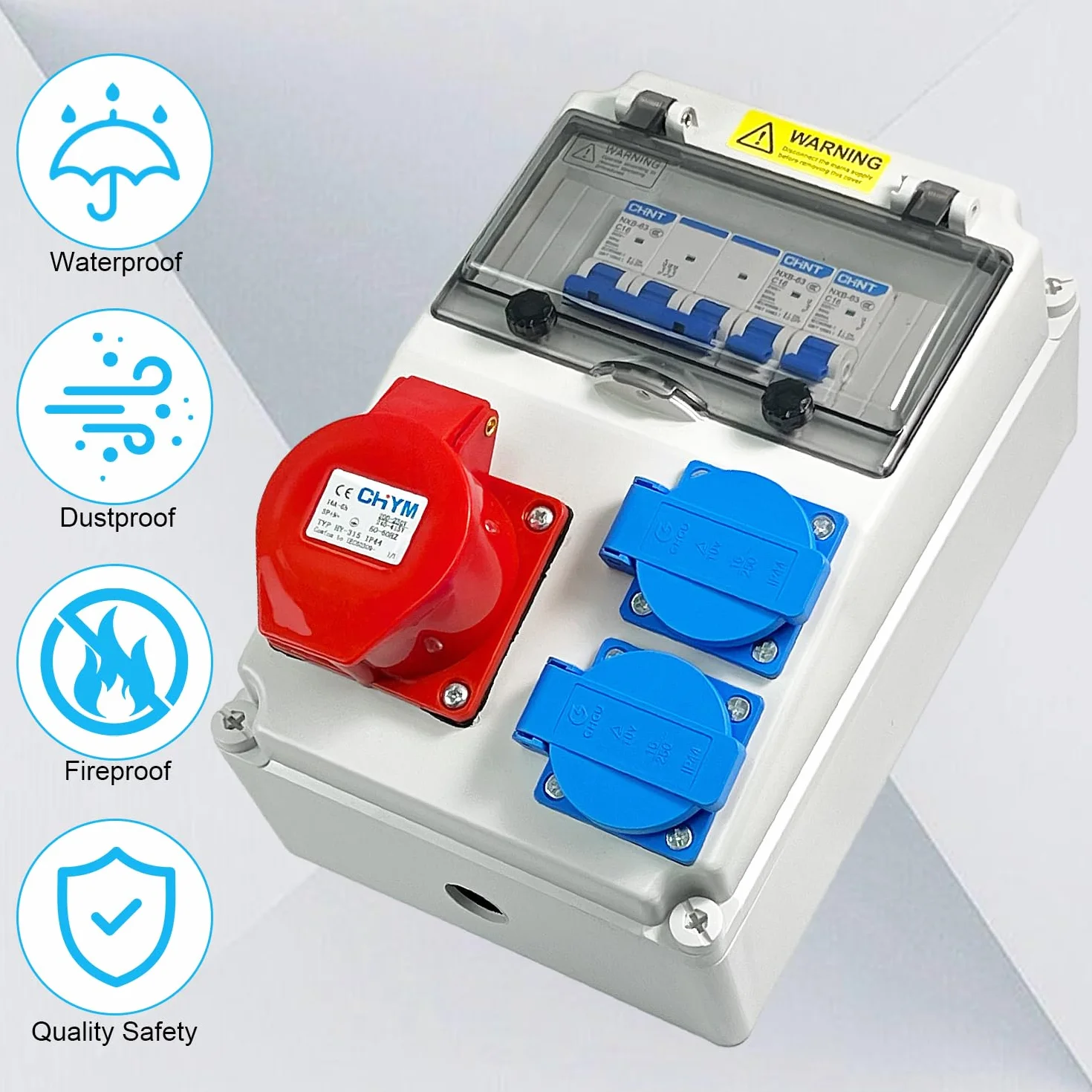 7 Piezas Cuadro Electrico Kit, Carcasa IP54 con Disyuntor de 16A, Toma 5P16A y Toma de 220V, Enchufe Pared Exterior Impermeable, para Taller, Industria, Industria de la Construcción