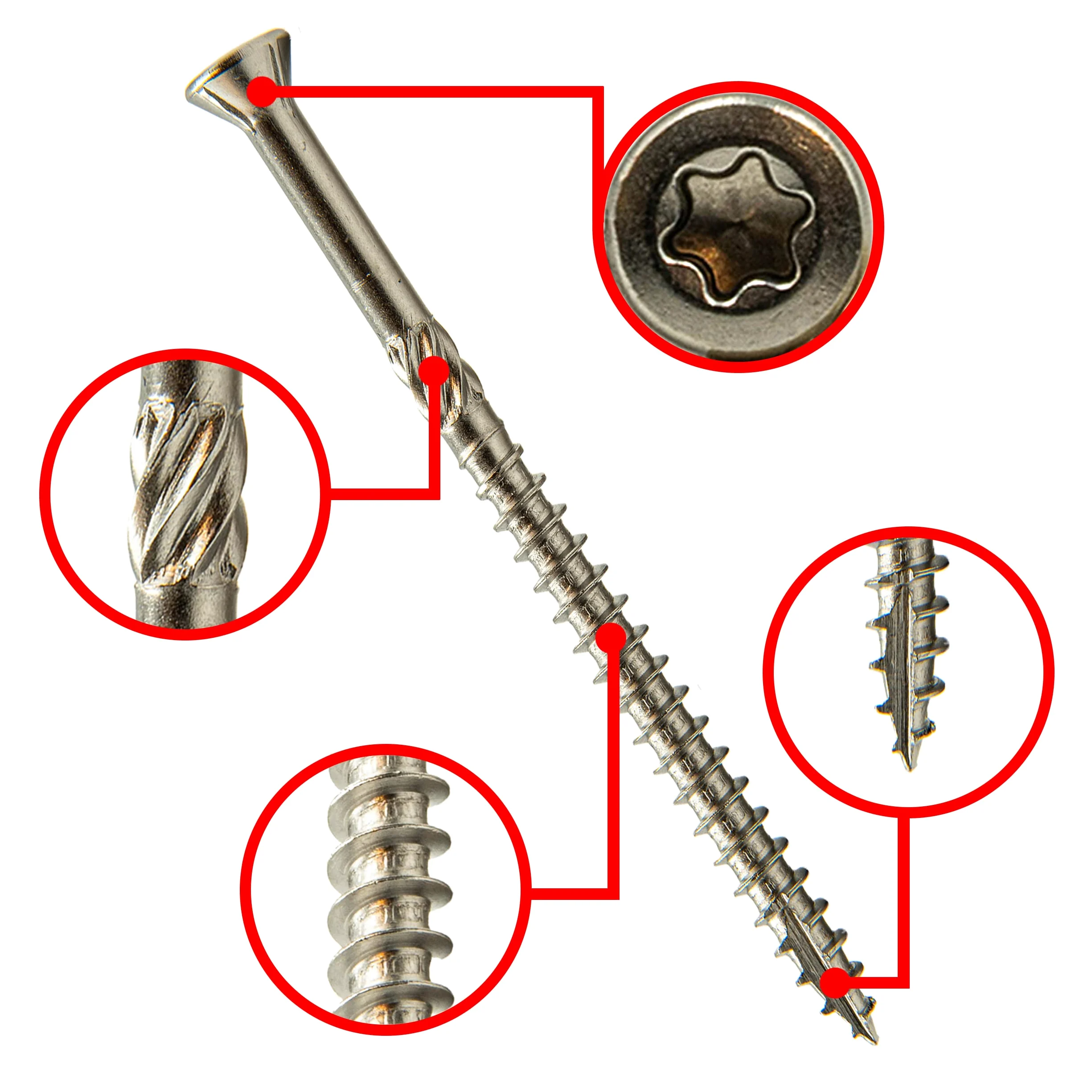 Tornillos para terraza 5 x 60 mm, acero inoxidable C2 (200 unidades) + puntas)