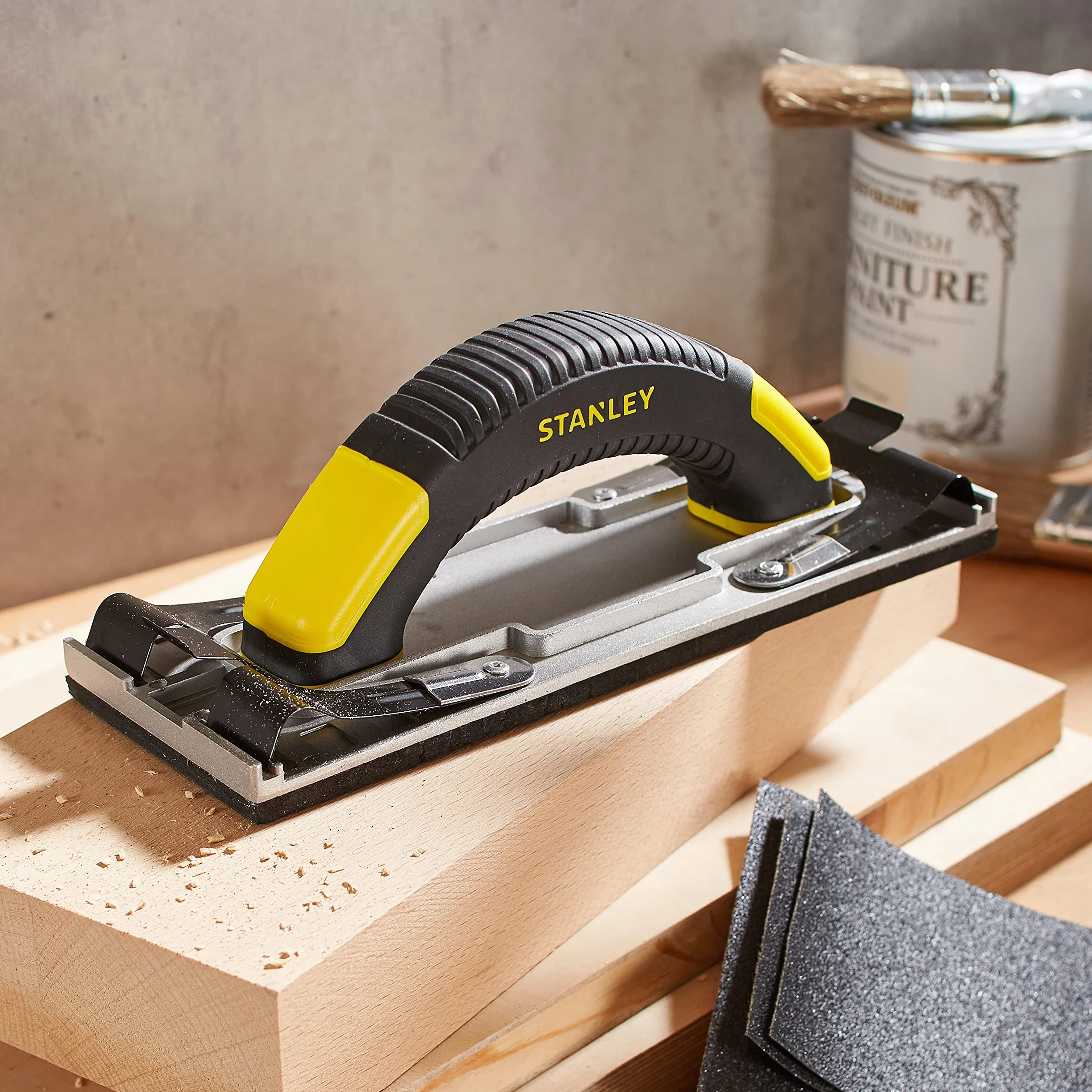 STANLEY Lijadora Manual con Clip Mejorado, 230X80mm, Cuerpo de Aluminio Reforzado, Mango Bimaterial, Pinza de Sujeción Mejorada, Acepta la Mayoría de Papeles de Lijado, STHT0-05927