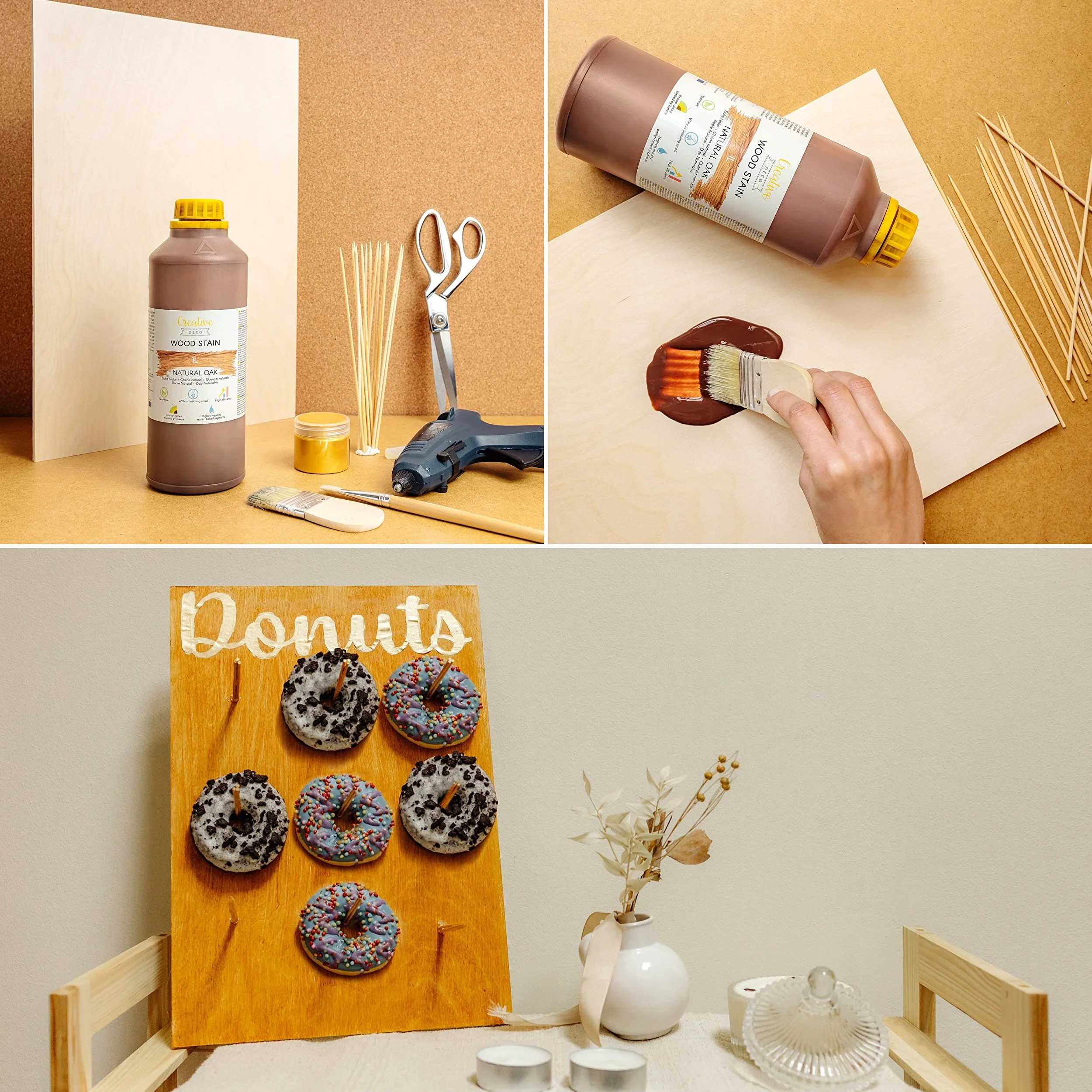 Creative Deco 1L Barniz Madera Interior Tinte al Agua | Color Roble Natural | 1L | Secado Rápido | No Tóxico | Para Paneles de Madera, Parquet, Hormigón, Ladrillo, Papel Pintado y Más | Alta Eficacia