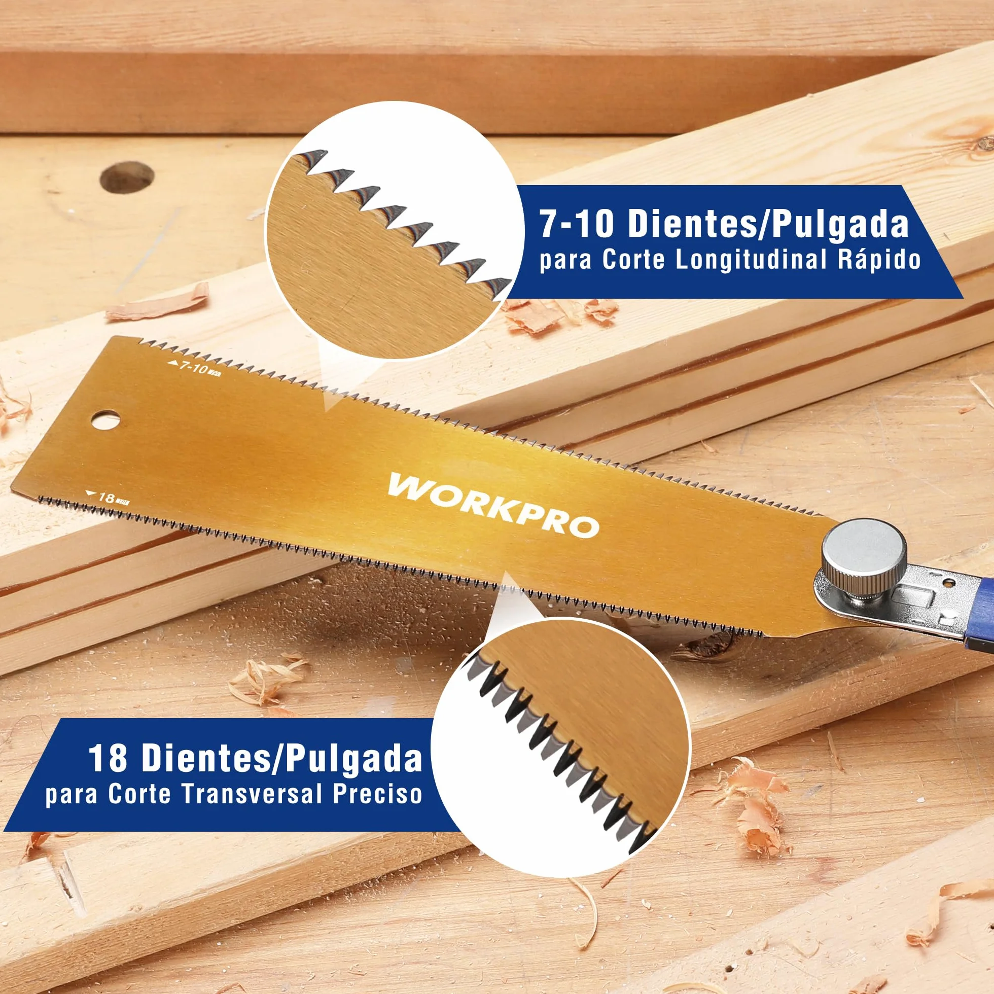 WORKPRO Sierra Japonesa de 250 mm, Sierra de Doble Filo 18TPI/7-10TPI, Hoja SK5 Flexible y Reemplazable, Sierra Madera con Mango Ergonómico de Haya, Perfecta para Carpintería y Trabajos de Madera