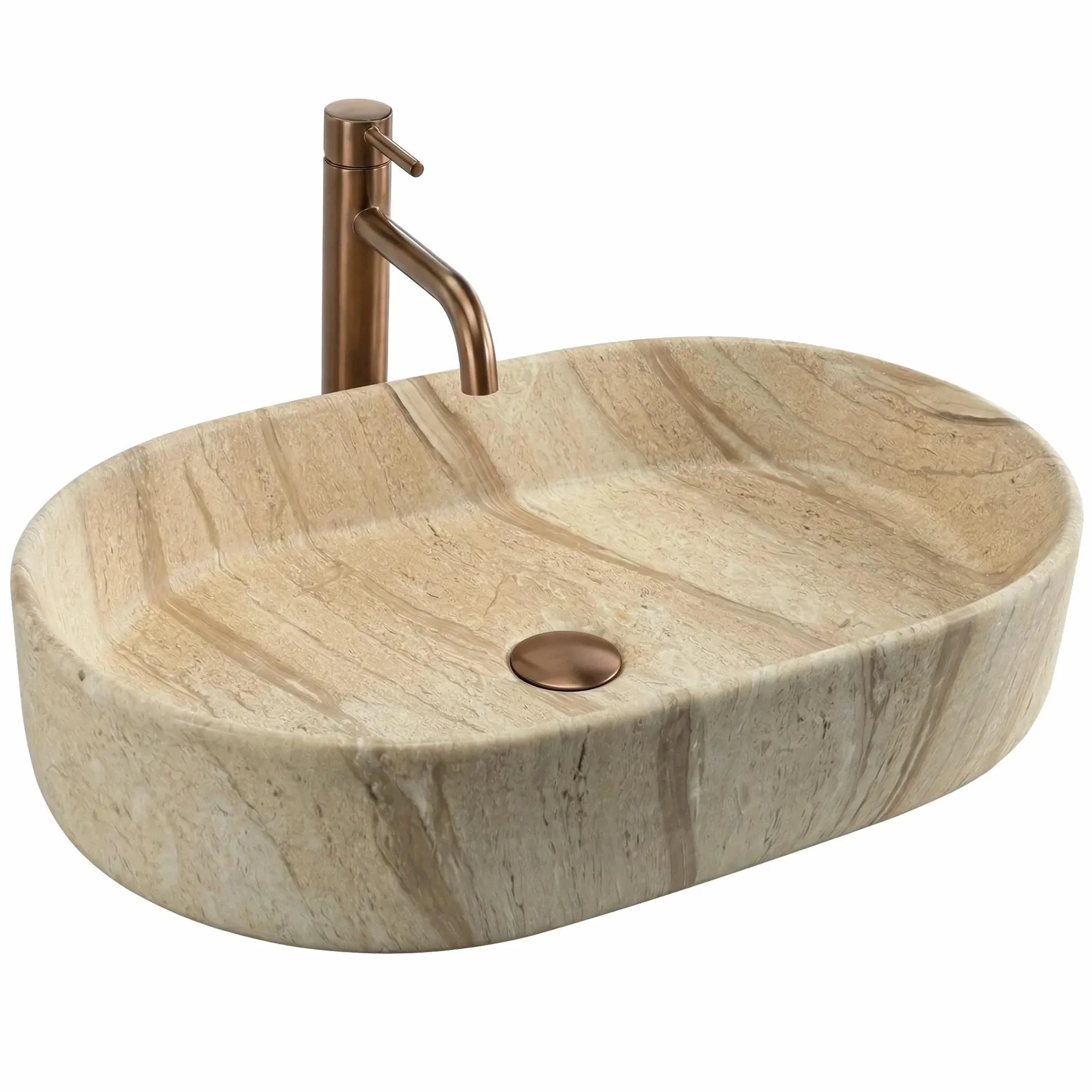 Rea - Lavabo sobre encimera Nadia 60 - Cerámica Sanitaria - Beige, Imitación De Piedra - 61x38,5x12 cm