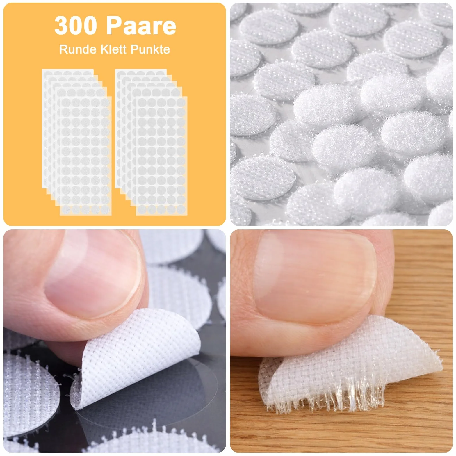 SURFOU 600 Piezas Puntos Autoadhesivos Redondos 20mm, Gancho y Bucle, Extra Fuertes y Auto-Adhesivos, para Alfombras, Manualidades, Fotos y Organización del Hogar (300 Pares)