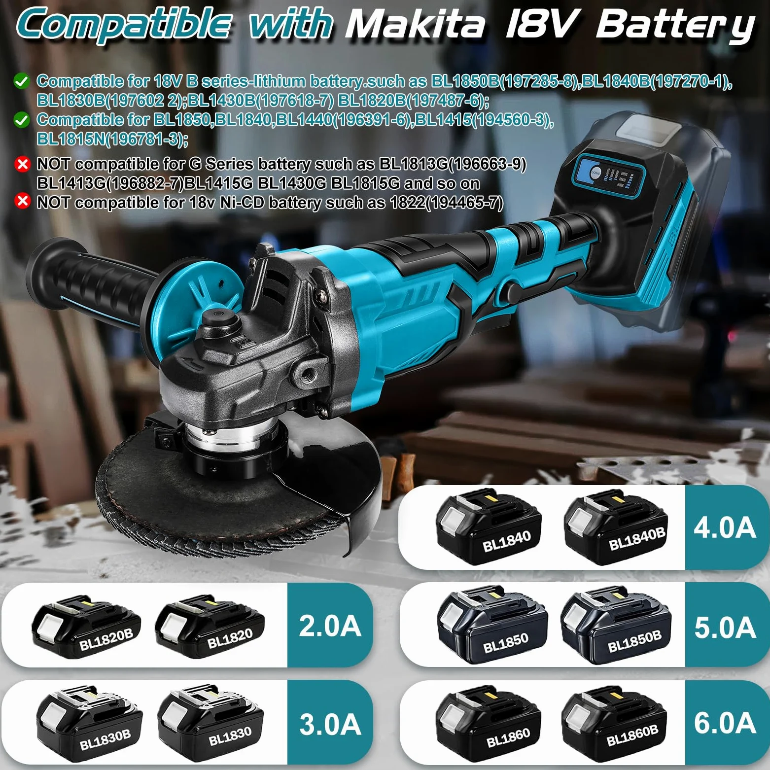 WingFly Amoladora Angular a Batería para Makita 18V, Mini-Amoladora Profesional, 125mm, Motor Sin Escobillas, Protección de Disco, para Cortar, Esmerilar, Pulir