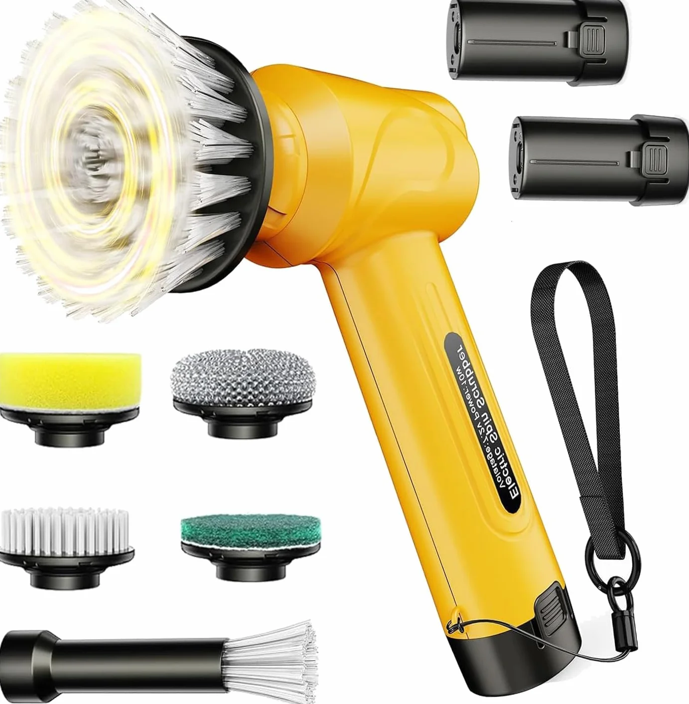 Qimedo Cepillo de Limpieza eléctrico con 2 baterías Intercambiables y 5 Cabezales de Cepillo, Cepillo de Limpieza inalámbrico para Cocina, Fregadero, vajilla, Ventanas y Juntas