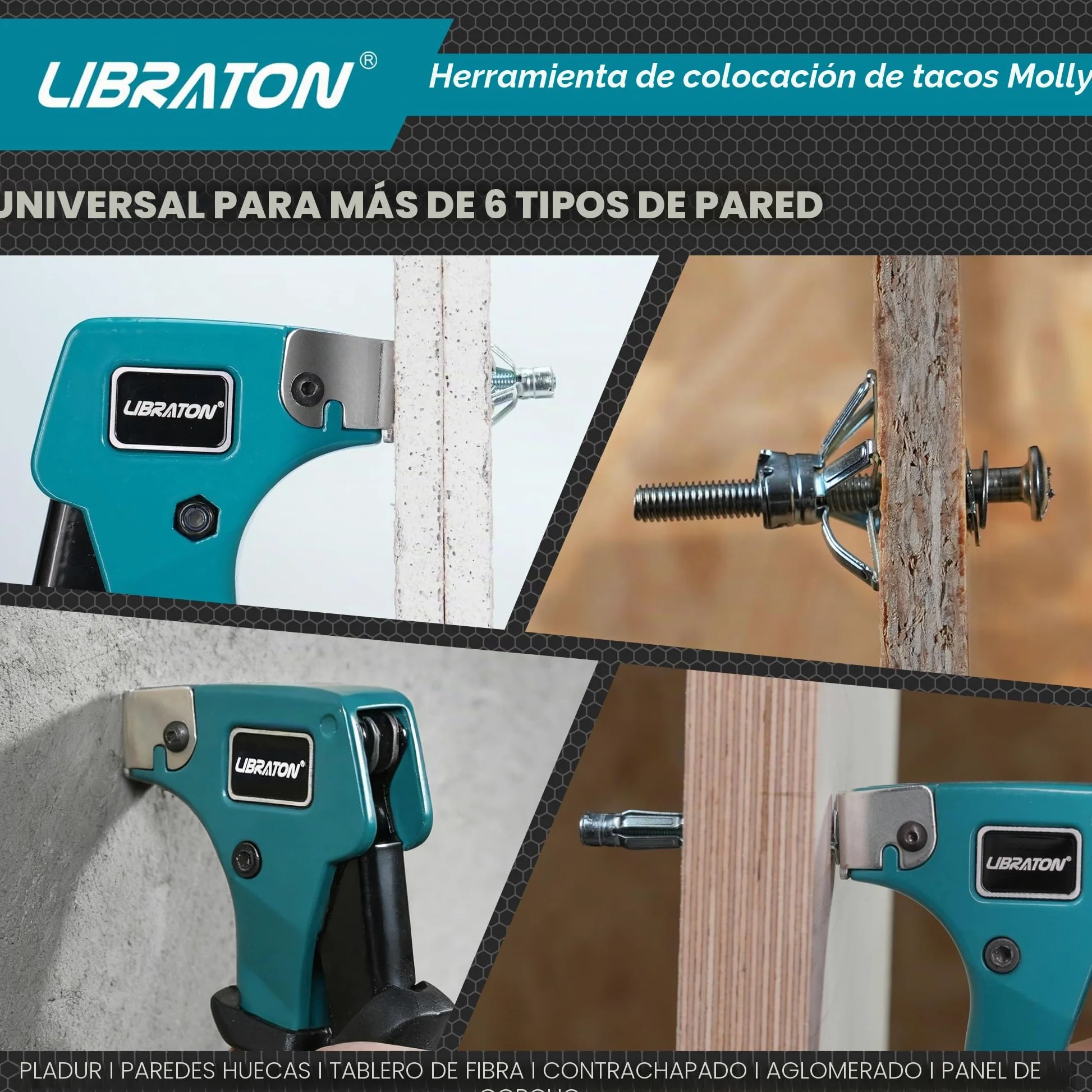 LIBRATON Molly Bolts para paredes de pladur y escayola (0,30 cm - 3,86 cm), 30 piezas en 6 tamaños con herramienta de ajuste, kit resistente de tornillos y anclajes de metal para pared hueca, soporta
