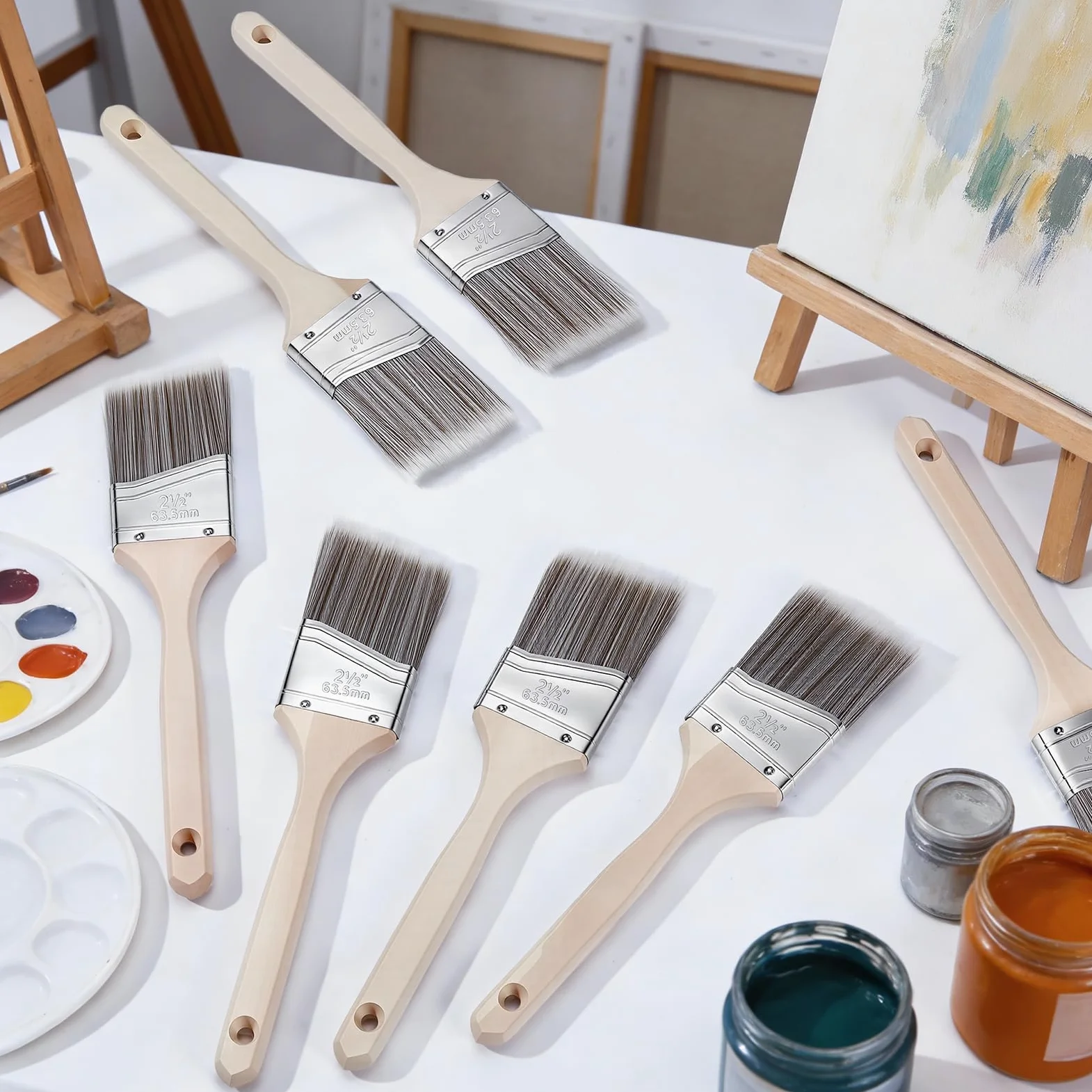 Paquete de 20 pinceles de nailon, 6,3 cm, ángulo de 6,3 cm, pincel de pintura de madera a granel para pintura de manchas, valla de pared, muebles de madera, marco de puerta, armario, ventana
