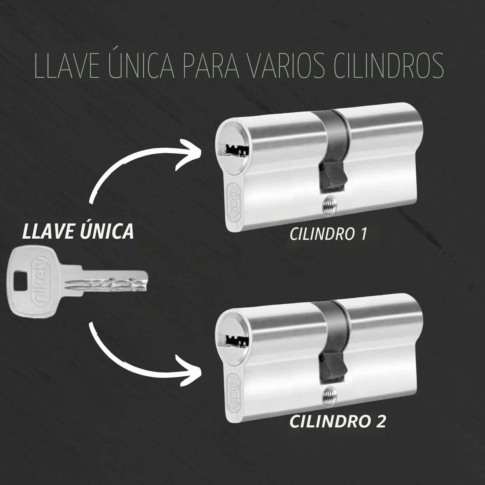 Juego de 2 cilindros para cerraduras de 30/30 mm con llave única, cilindros de doble cerradura, 4 tornillos, 10 llaves incluidas, montaje fácil, llave universal para todos los cilindros, longitud 60