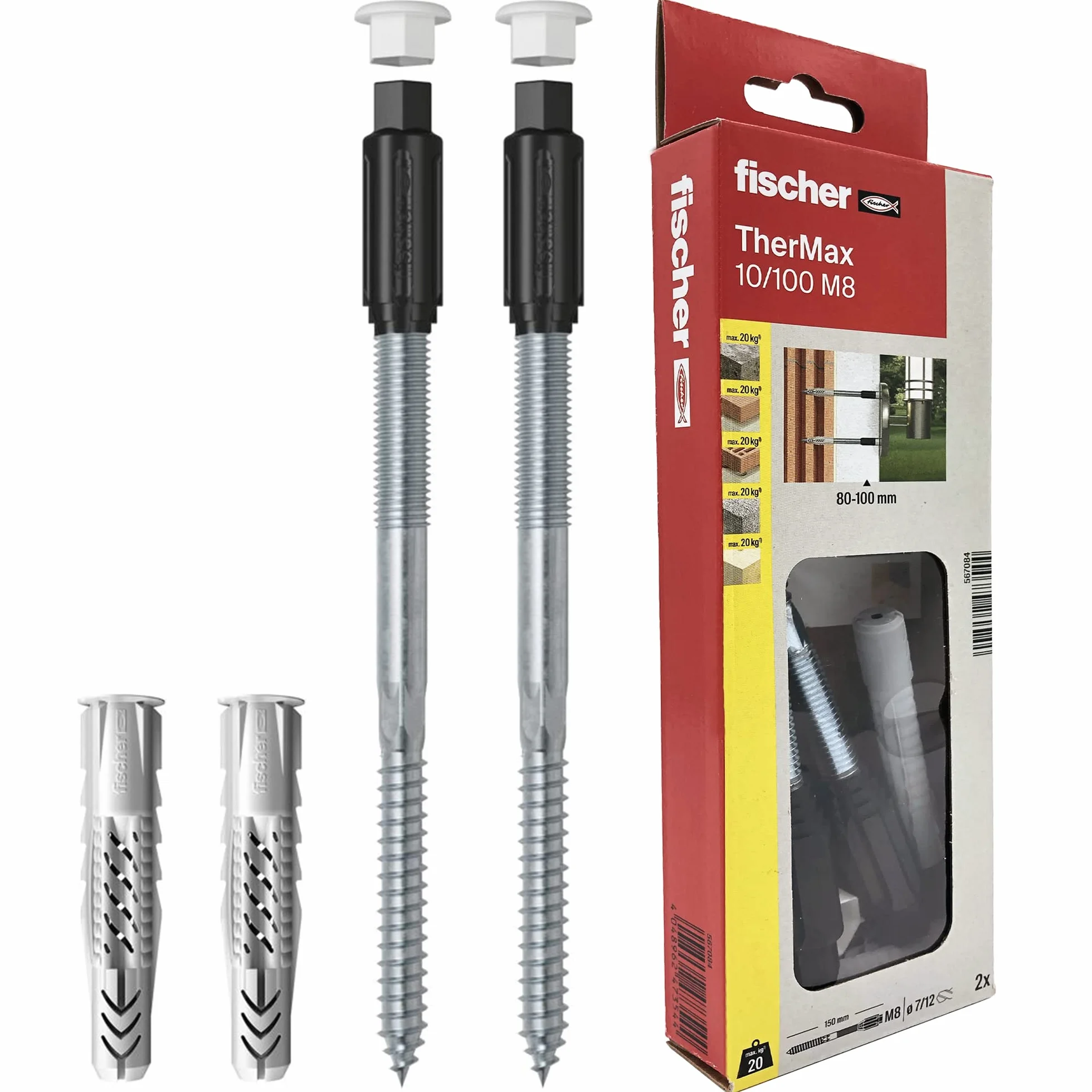 Fischer Thermax 10/100 M8 - Juego de 2 tacos para fijación en revestimiento aislante (máx. 100 mm)