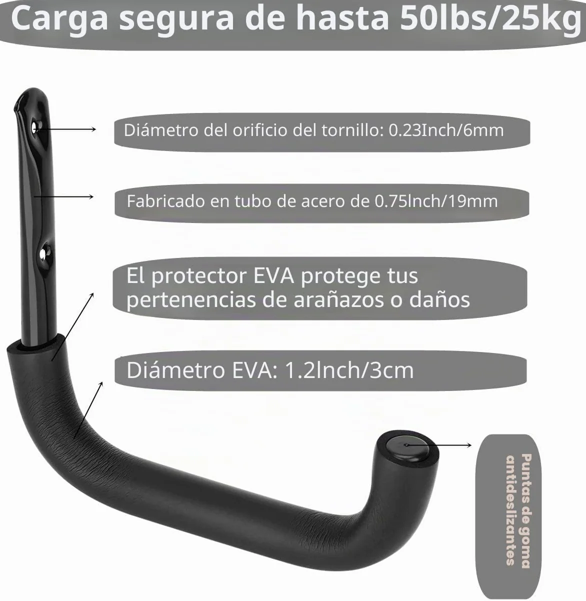 Paquete de 6 ganchos para escaleras de almacenamiento de garaje resistentes, 10 pulgadas de montaje en pared para bicicletas, herramientas de jardín, silla, manguera