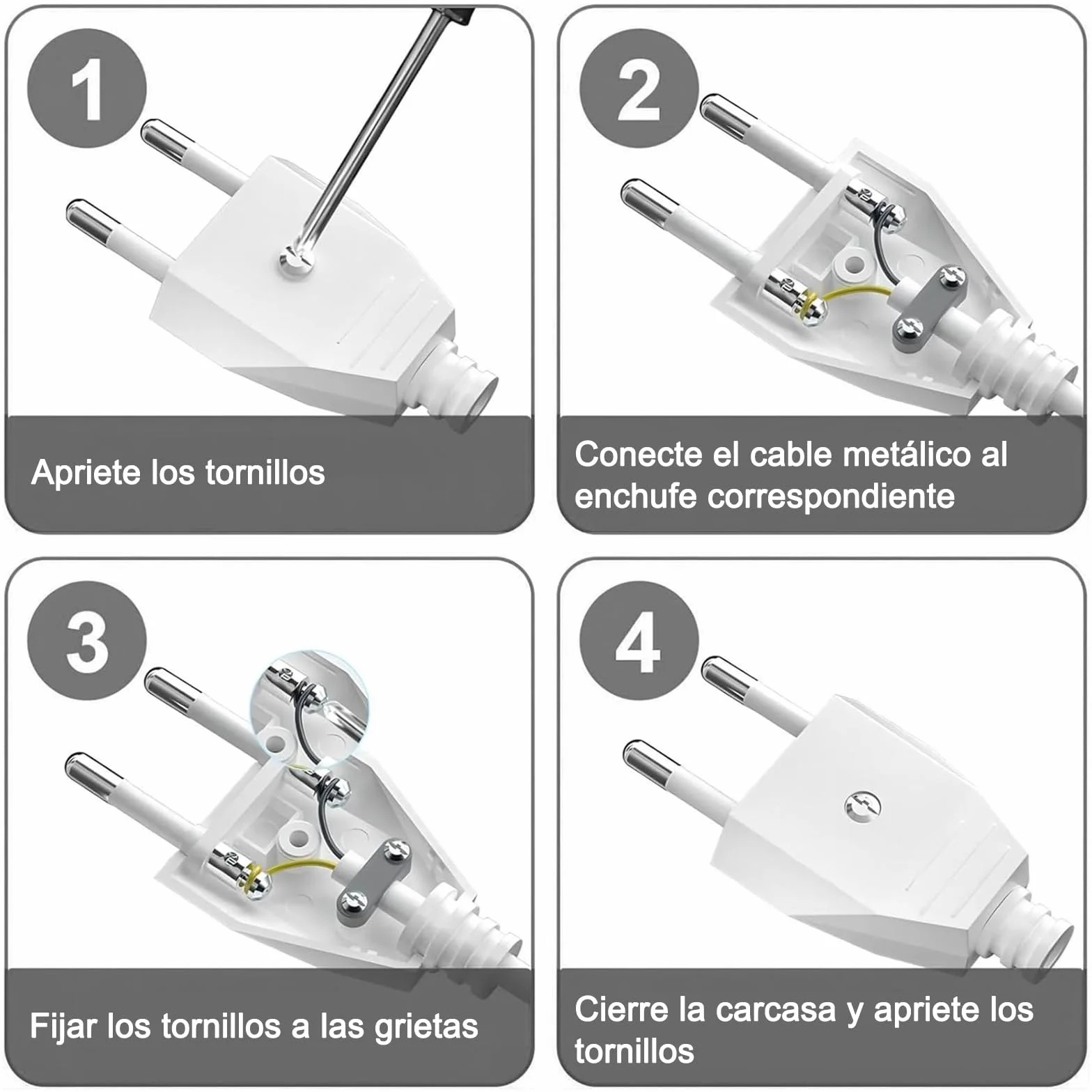 Enchufe Europeo Plano Schuko 250V 2.5A Blanco, Clavija Eléctrica Macho para Instalar o Reemplazar
