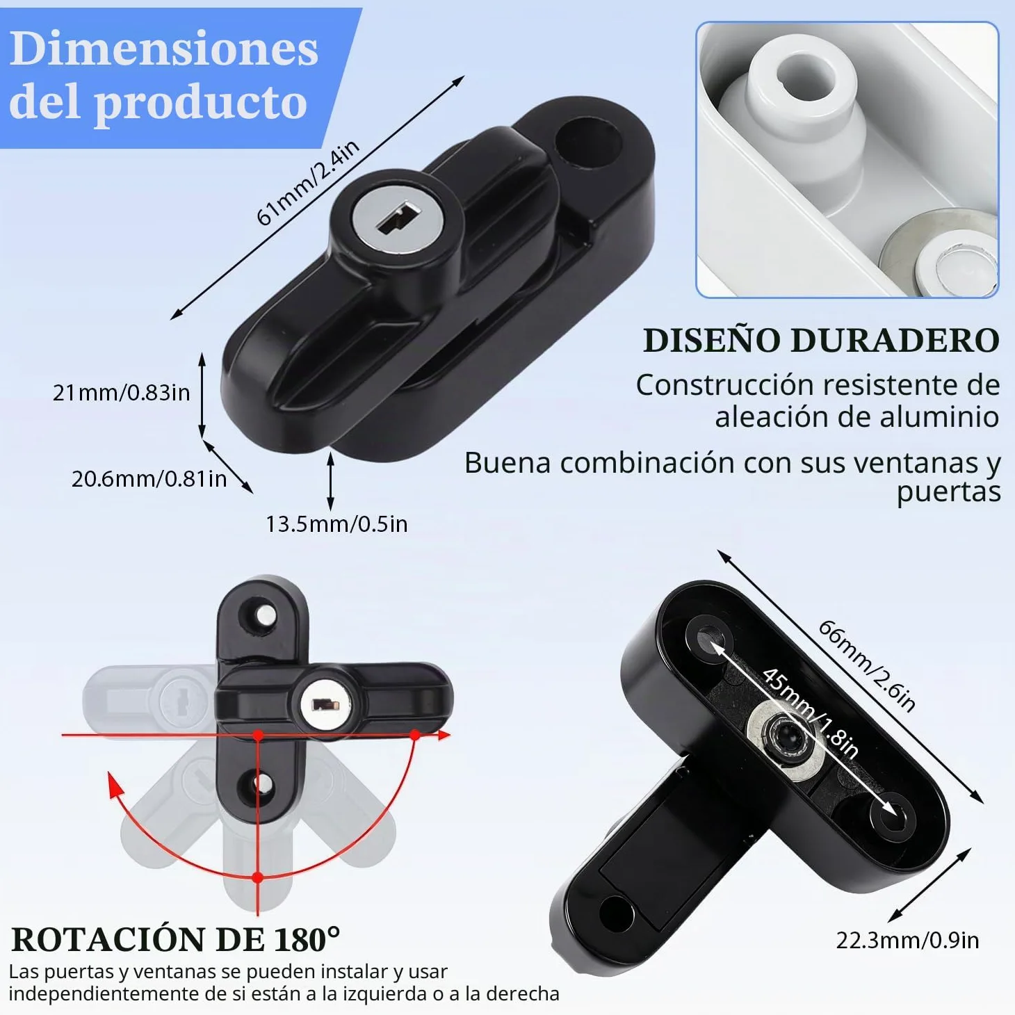 Tissting 4 Piezas Bloqueador de Seguridad Extra de la Aleación Cerradura de Ventana Externa con 2 Llaves, Cerradura de Hebilla En Forma de T de Ventana para Ventana Doble Individual (Negro)