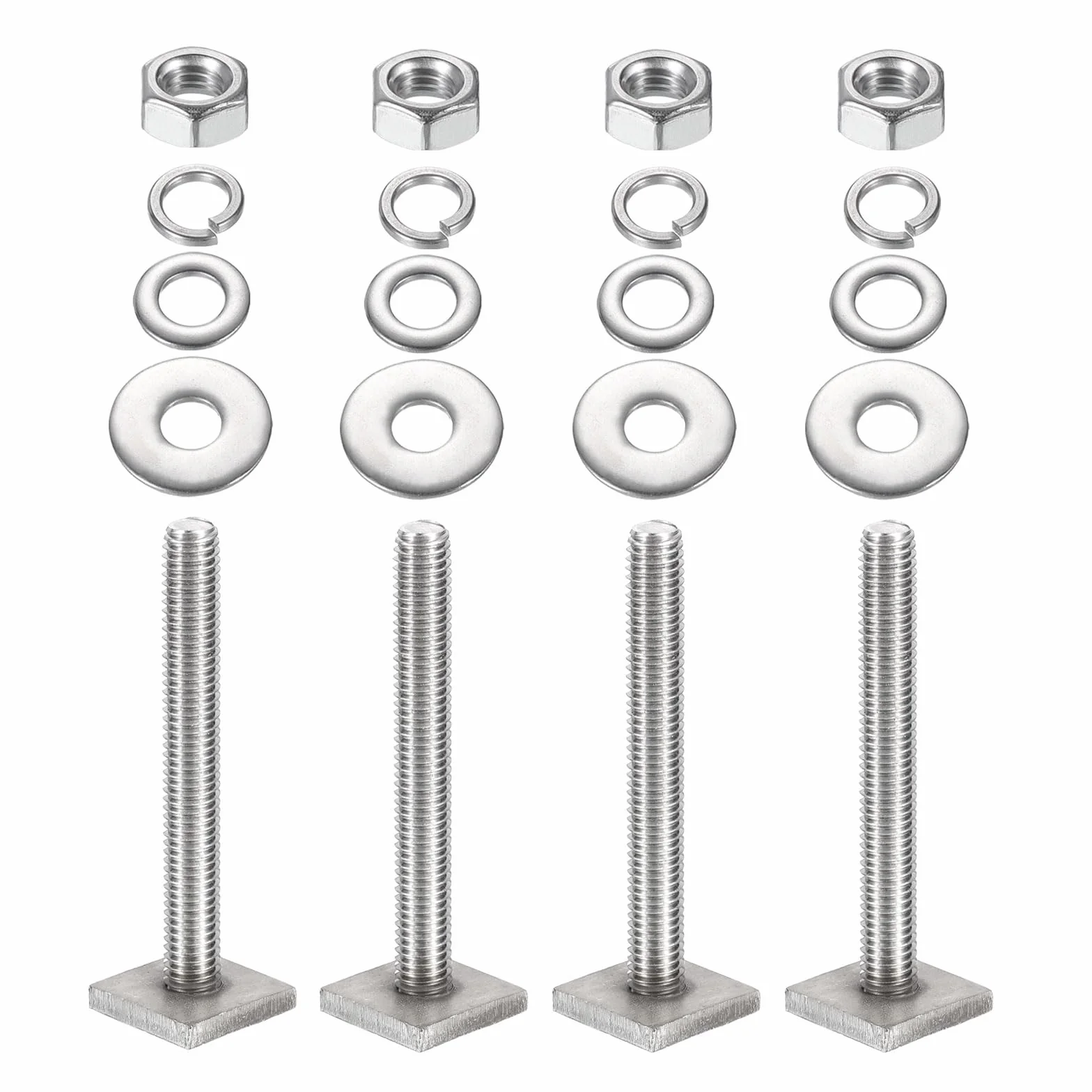 PATIKIL T Ranura Pernos M8 x 65mm, 4 Juego Cuadrado Cabeza T Pernos Techo Portaequipajes Inoxidable Acero T Pista Pernos con Tuerca Arandelas para Bicicleta Esquí Kayak Portaequipajes