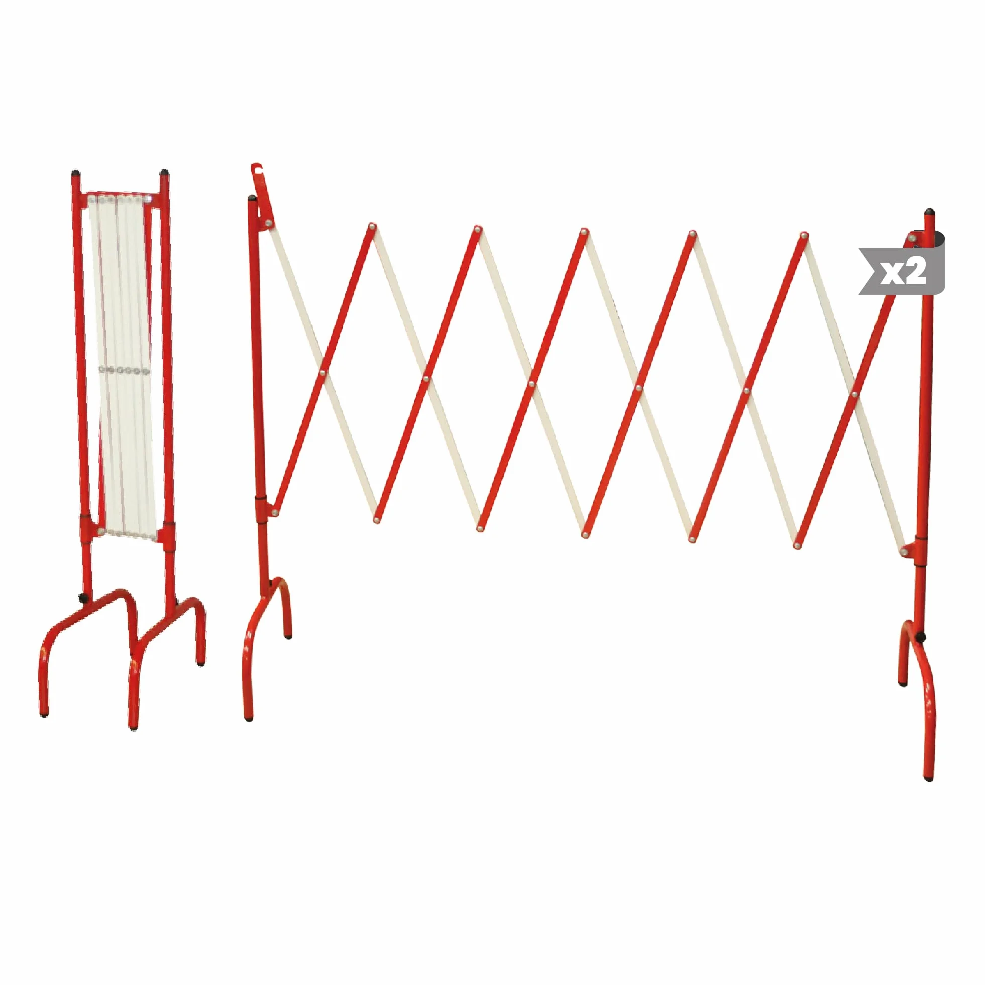 Packs 2 - Barricada Extensible hasta 3m Plegable – Vallas Extensibles de Obra – Barrera Metálica Portátil para Seguridad, Construcción y Control de Espacios (Rojo/Blanco)